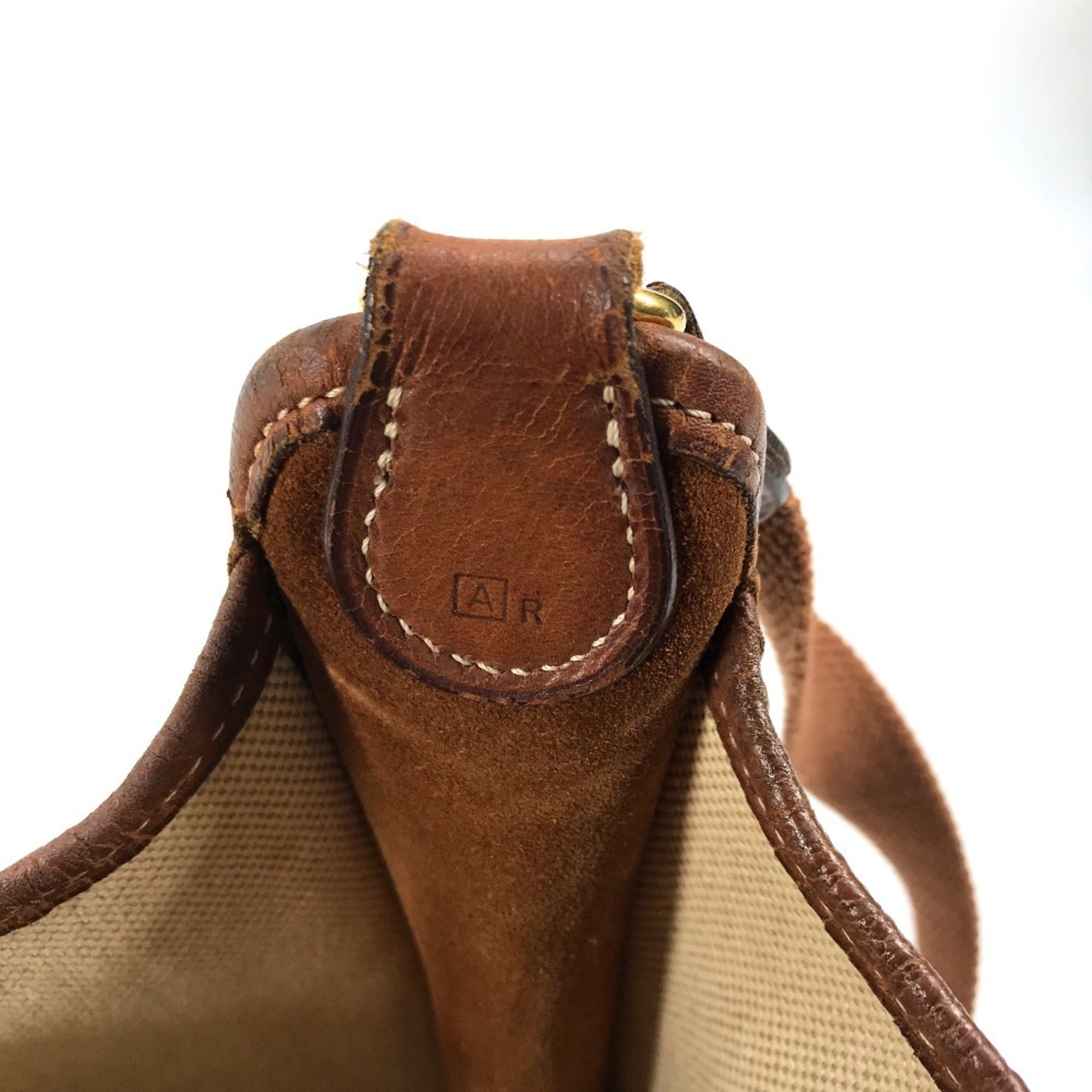 Hermes Vespa Beige Toile Officier Leather Shoulder Bag Tote Bag (Pre-Owned)