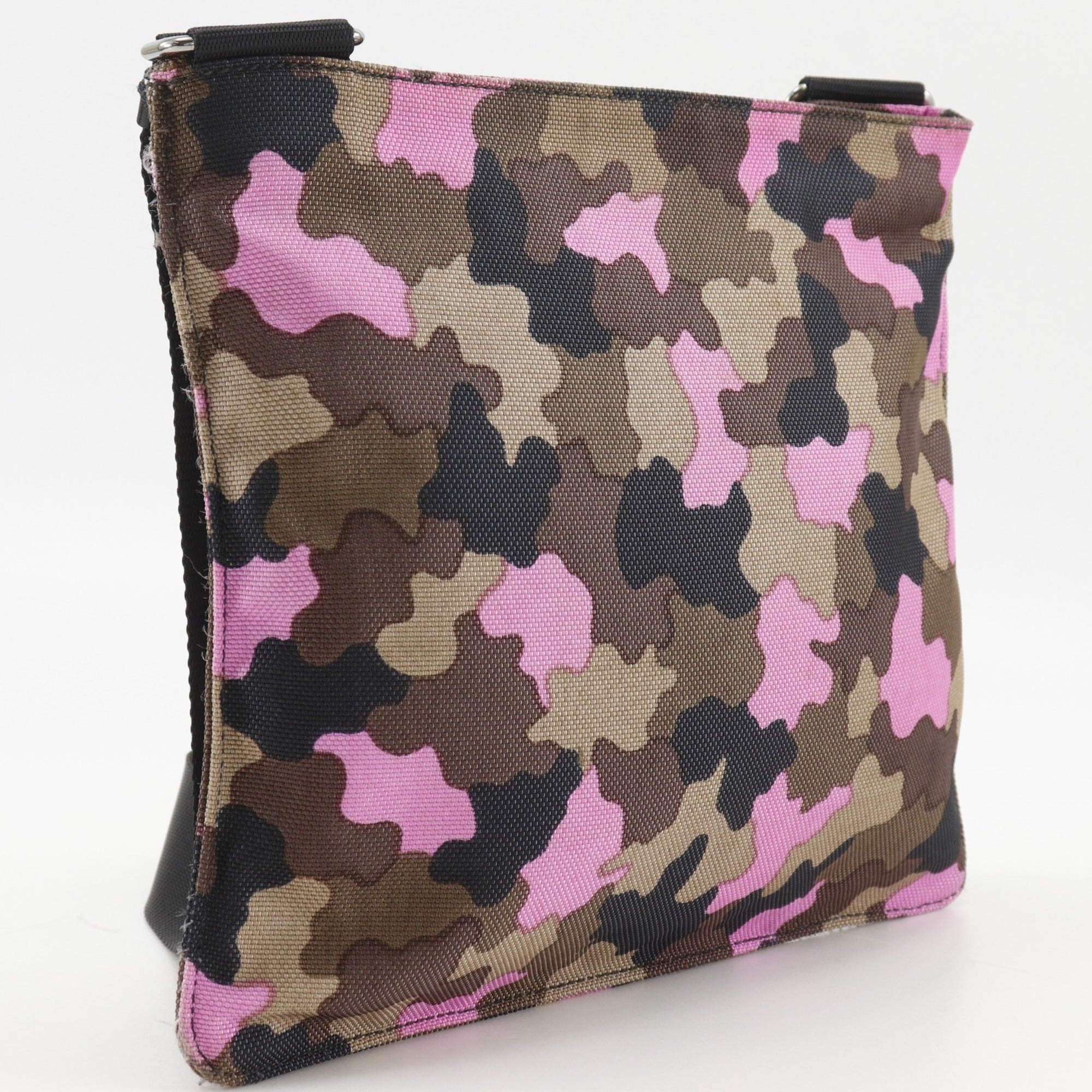 Prada Brown Pink Nylon Canvas Shoulder Bag (Pre-Owned)