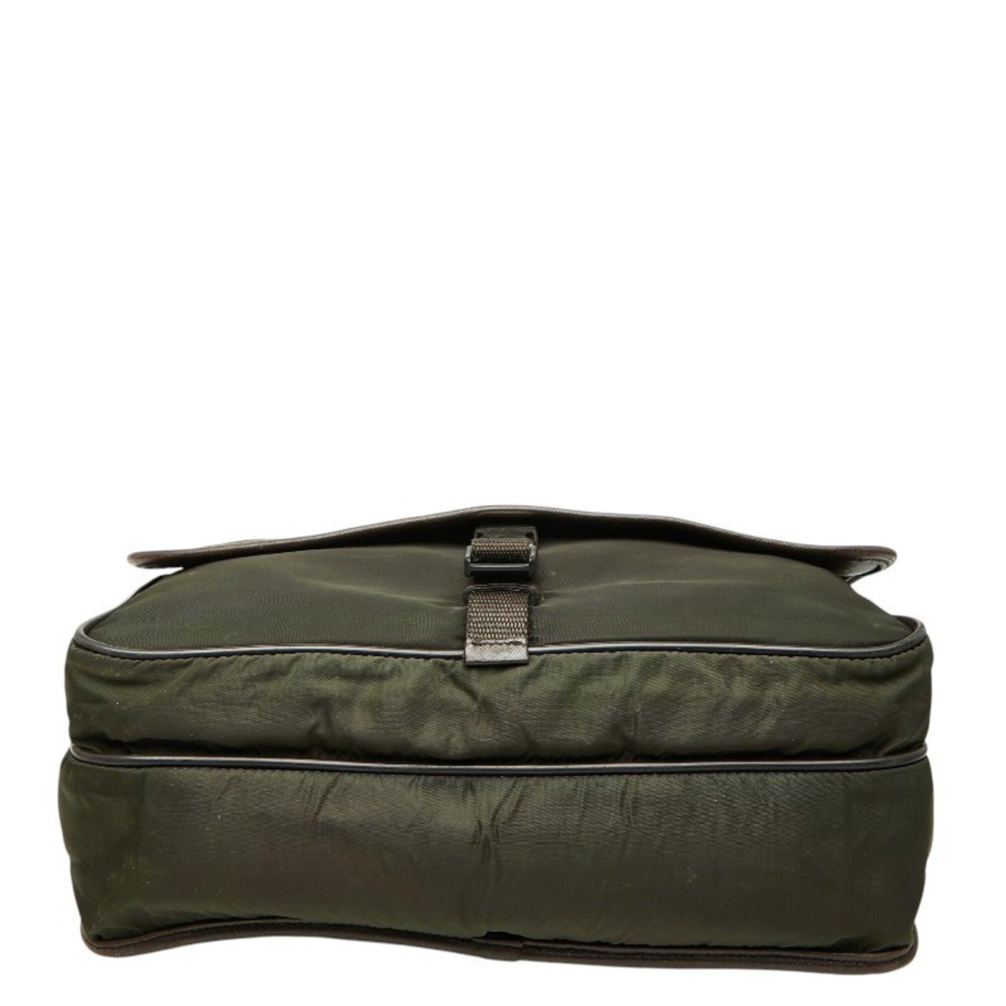 Prada Brown Green Khaki Nylon Leather Messenger Bag Shoulder Bag (Pre-Owned)
