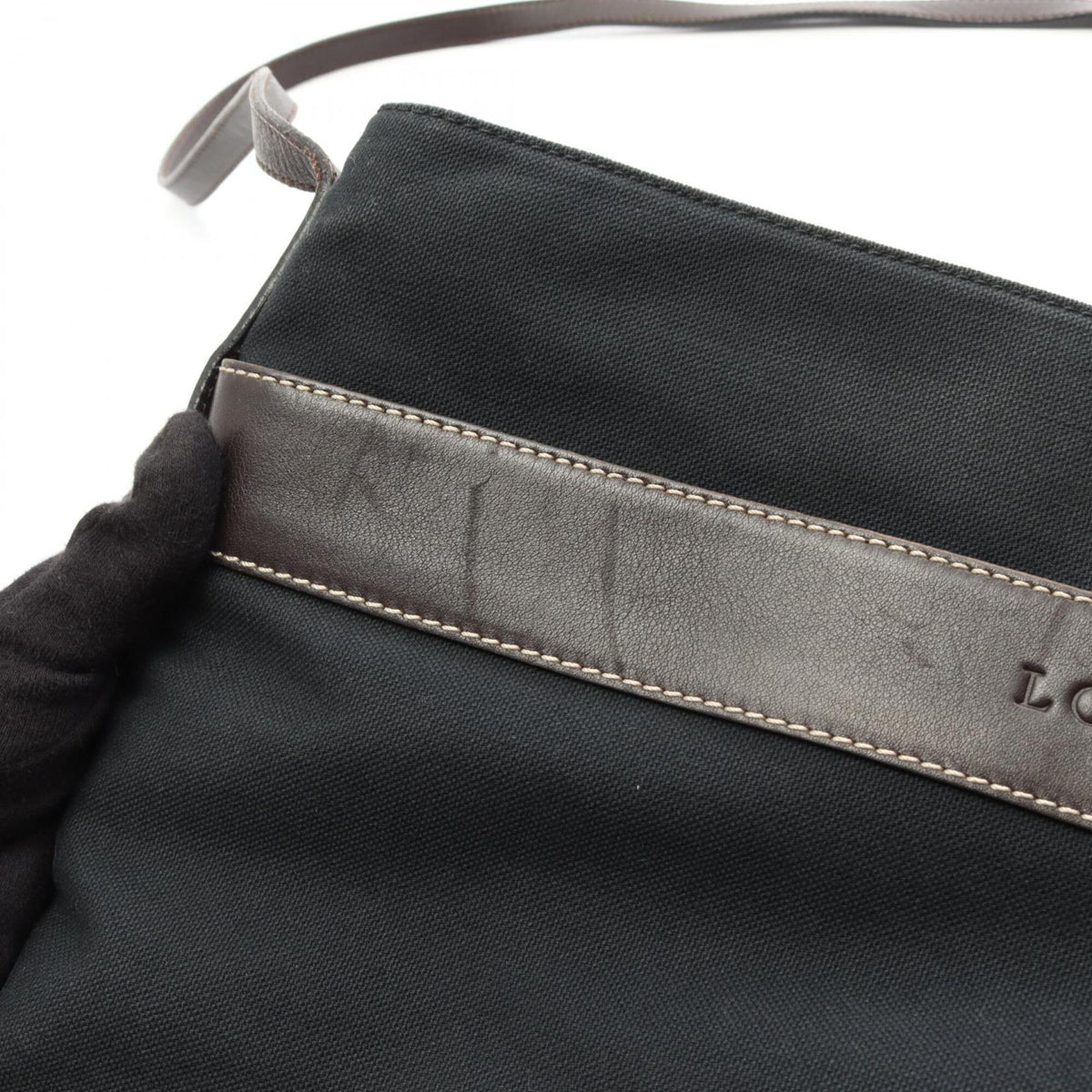 Loewe Brown Green Canvas Leather Handbag Shoulder Bag (Pre-Owned)