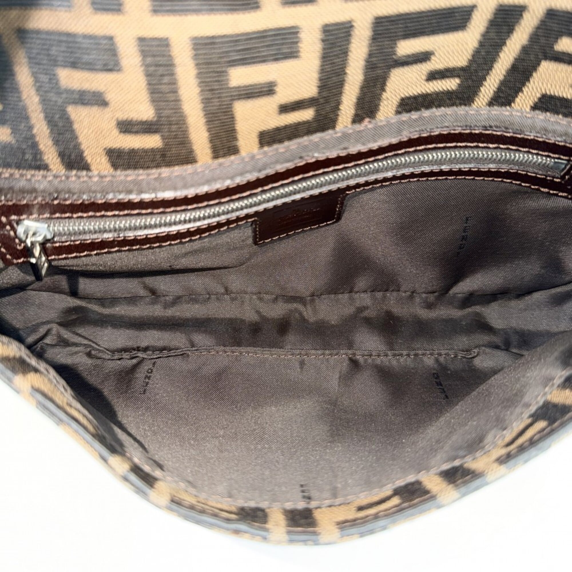 Fendi Zucca Brown Canvas Leather Shoulder Bag (Pre-Owned)