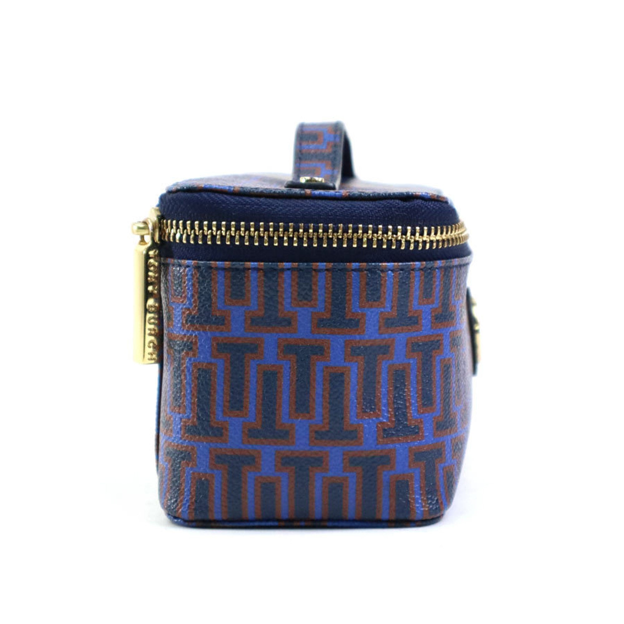 Tory Burch Brown Navy Leather Handbag Vanity Bag (Pre-Owned)