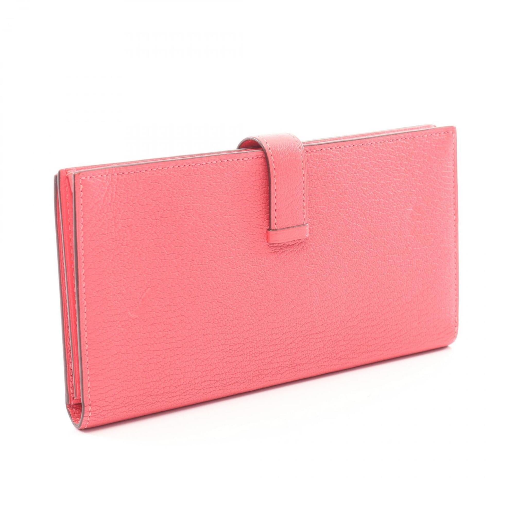 Hermes Pink Rose Azalee Chevre Leather Long Wallet (Bi-Fold) (Pre-Owned)