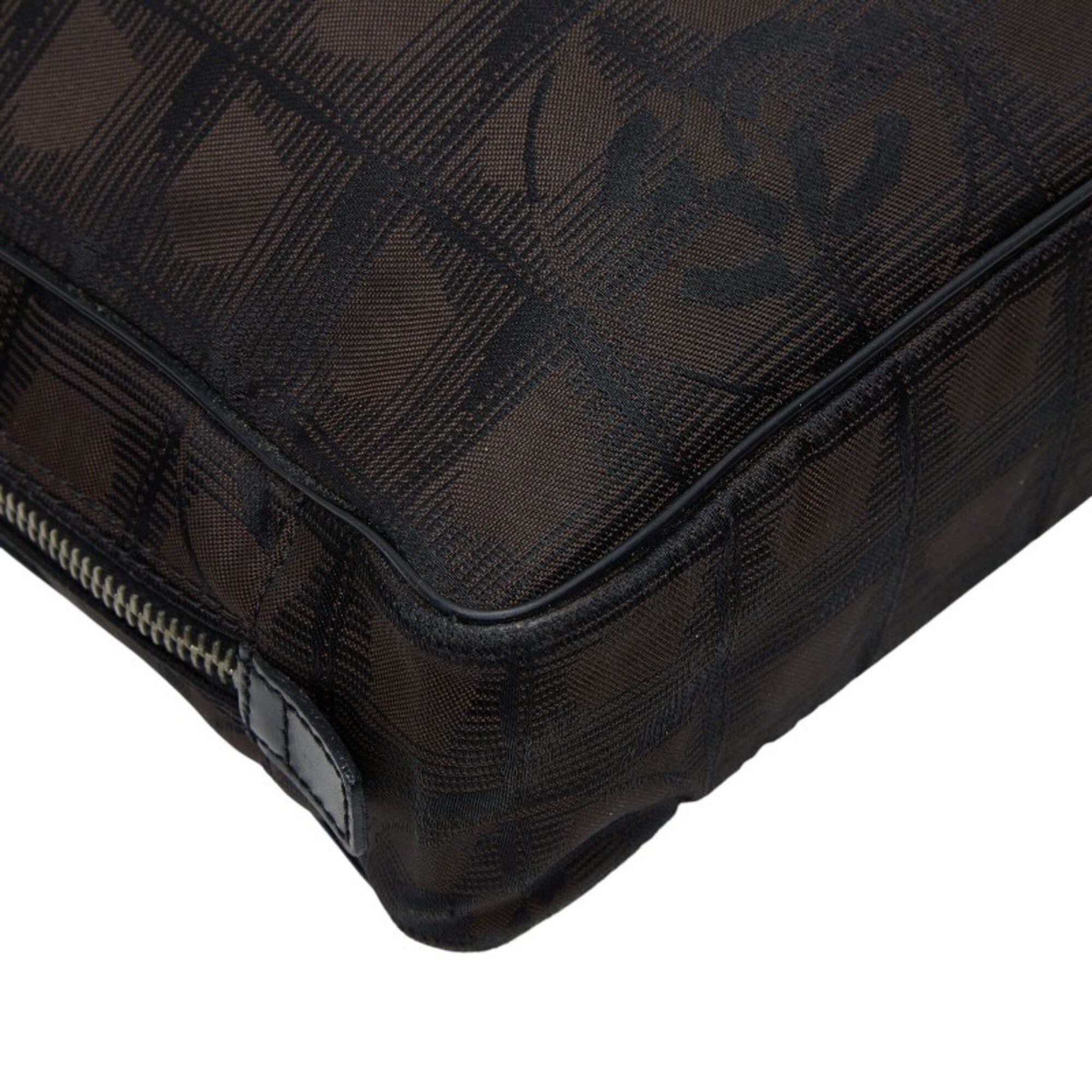 Chanel Black Dark Brown Nylon Leather Briefcase (Pre-Owned)