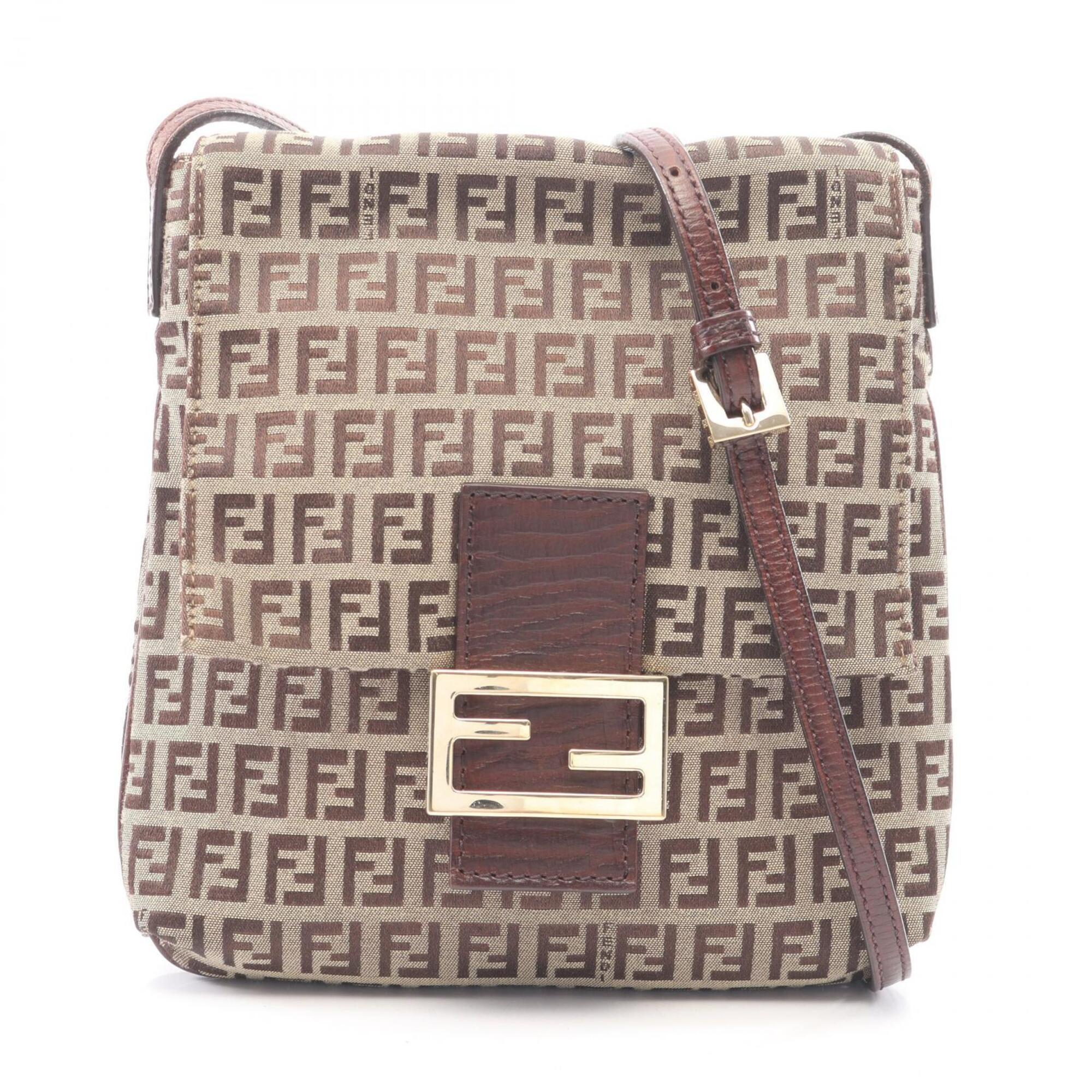 Fendi Beige Brown Canvas Leather Handbag Shoulder Bag (Pre-Owned)