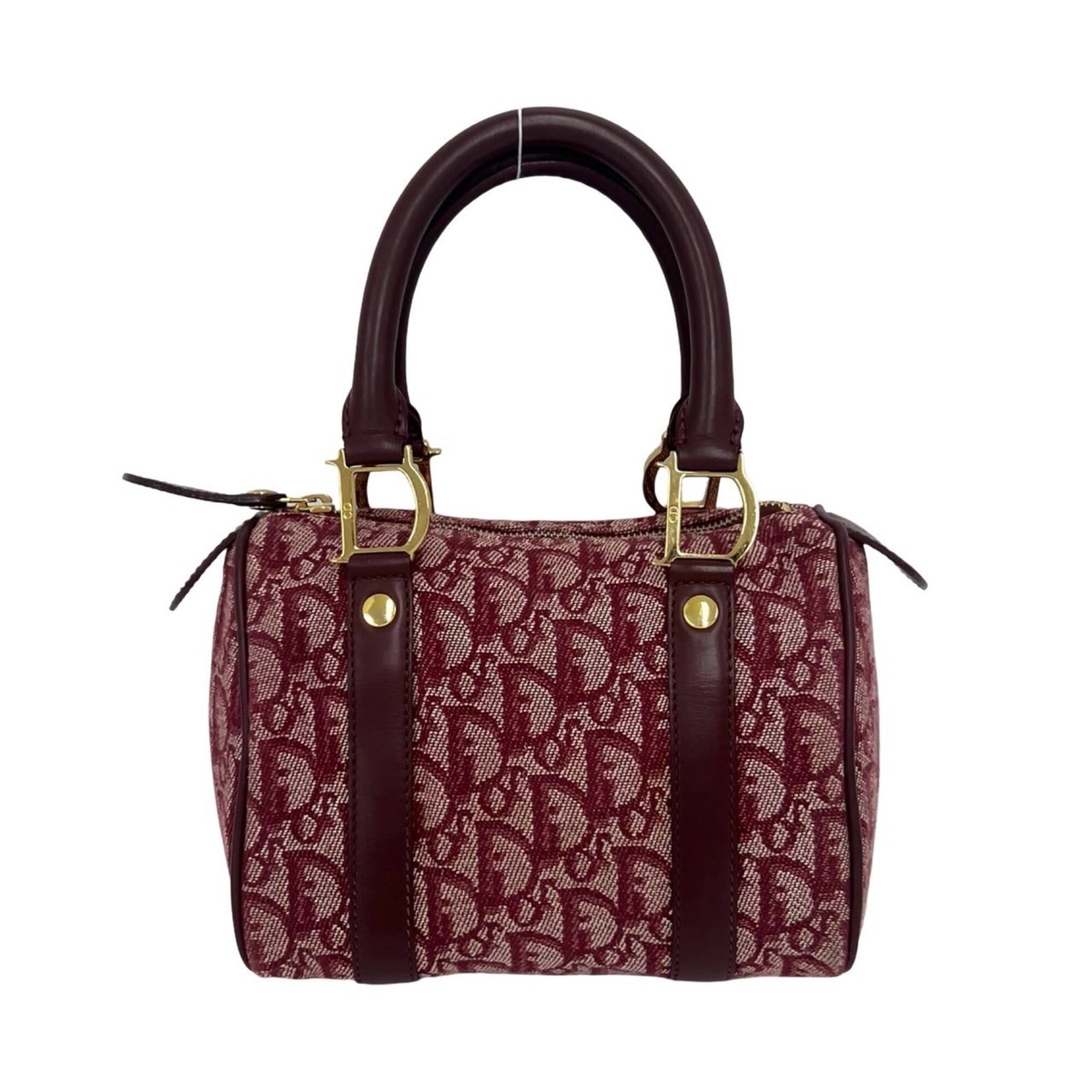 Christian Dior Red Color Wine Canvas Leather Boston Bag Handbag (Pre-Owned)