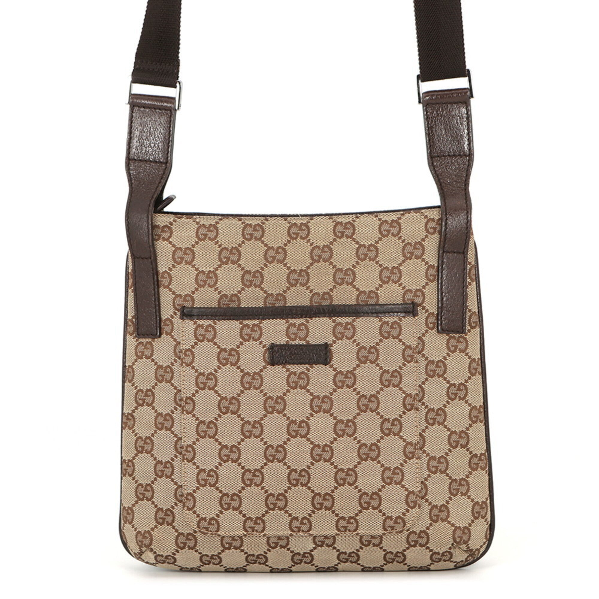 Gucci Beige Brown Gg Canvas Leather Shoulder Bag (Pre-Owned)