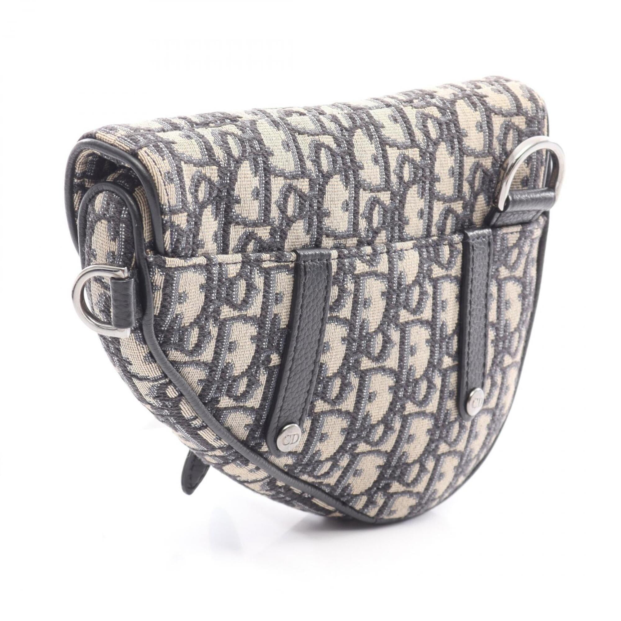 Christian Dior Black Ivory Navy Jacquard Leather Handbag Saddle Bag Shoulder Bag (Pre-Owned)