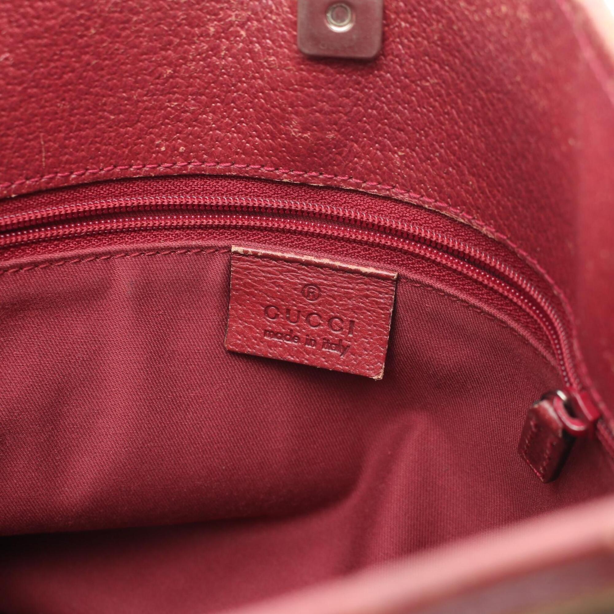 Gucci Gg Canvas Beige Bordeaux Gg Canvas Leather Handbag Shoulder Bag (Pre-Owned)