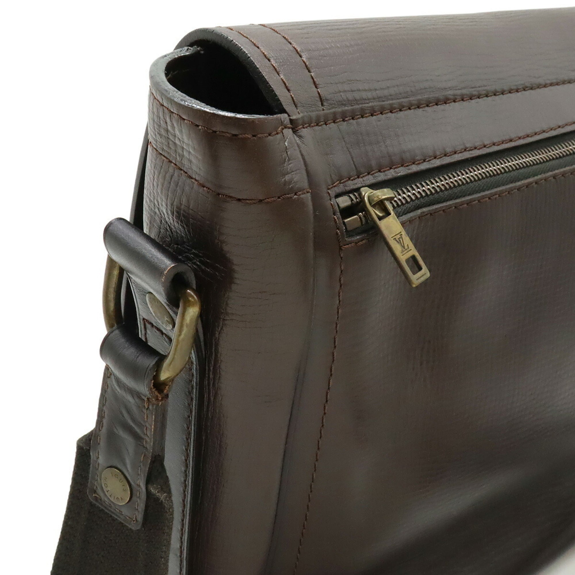 Louis Vuitton Coffee Leather Messenger Bag Shoulder Bag (Pre-Owned)