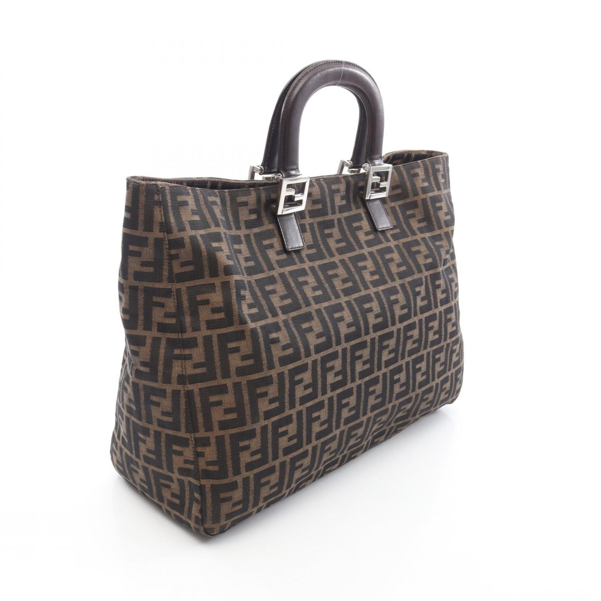 Fendi Brown Canvas Leather Handbag Tote Bag (Pre-Owned)