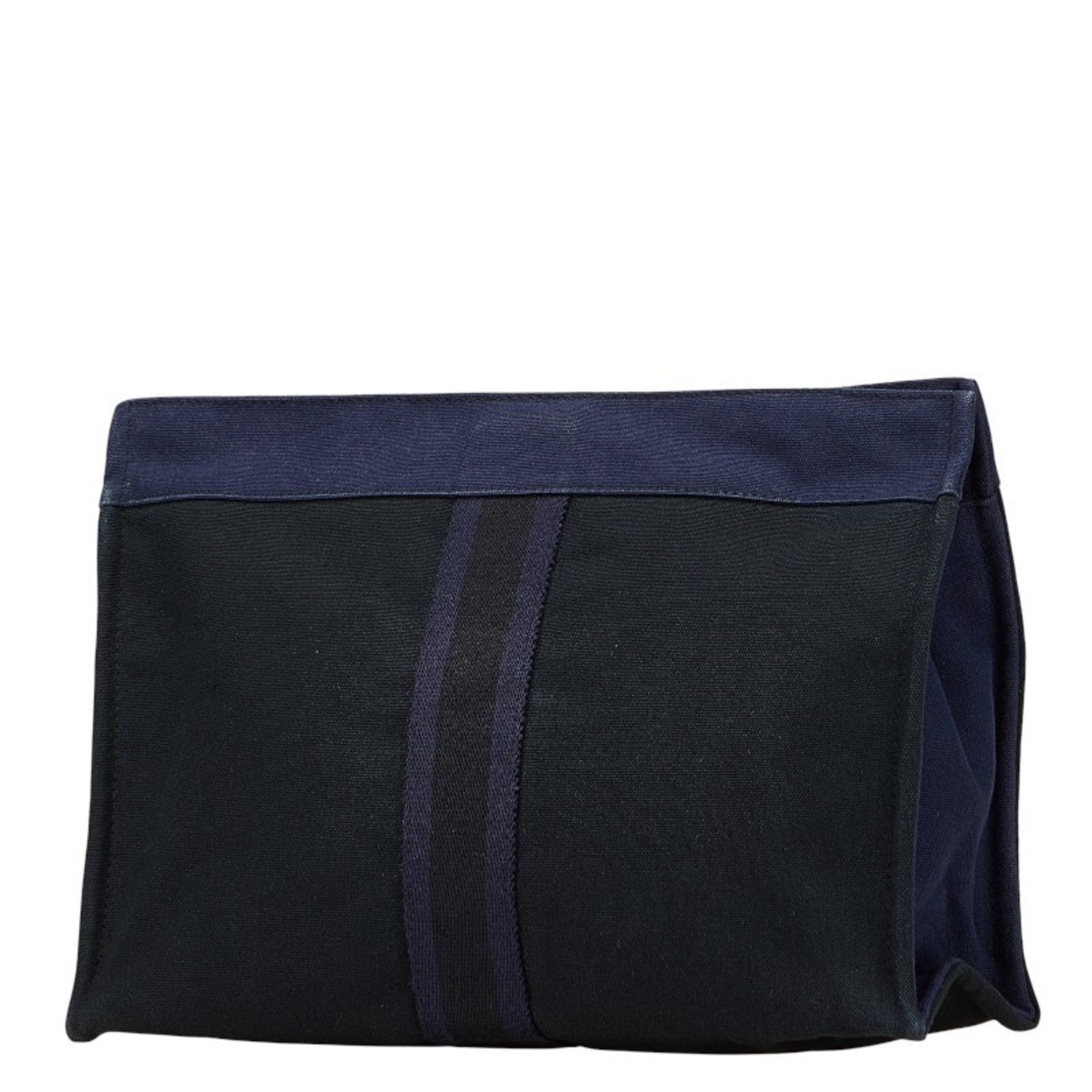 Hermes Fourre Tout Navy Black Canvas Clutch Bag (Pre-Owned)