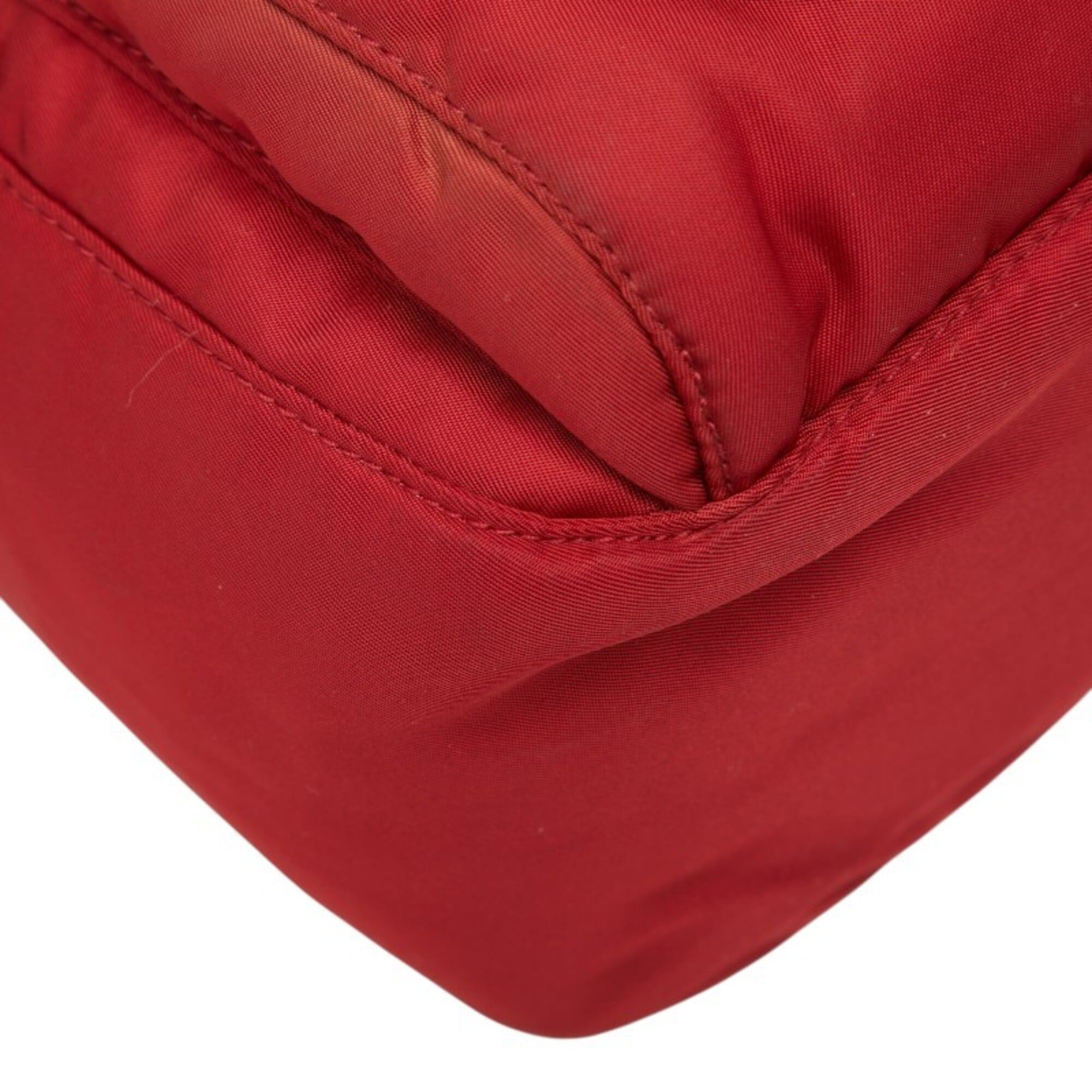 Prada Red Color Nylon Leather Shoulder Bag (Pre-Owned)