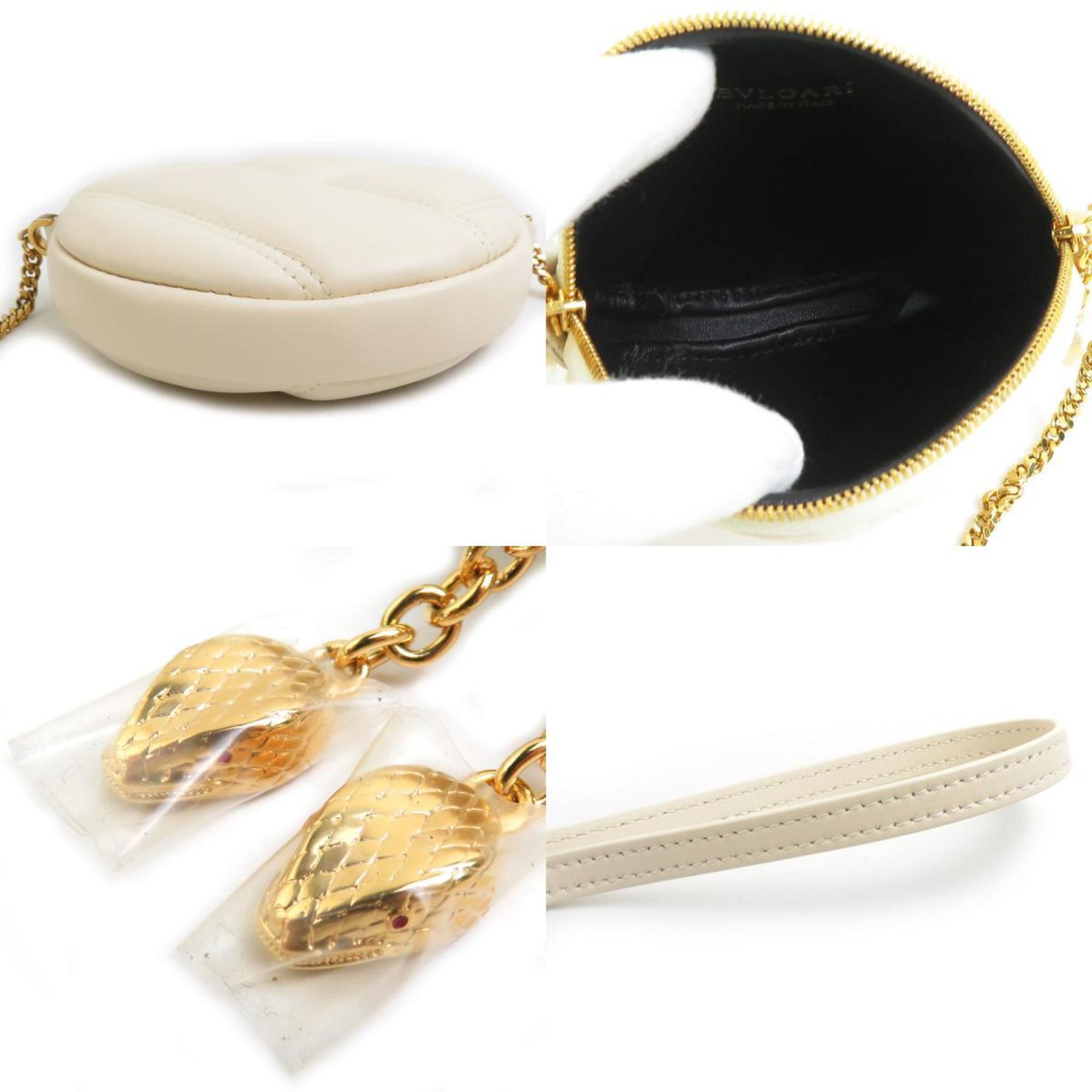 Bvlgari Light Beige Leather Coin Purse/Coin Case (Pre-Owned)