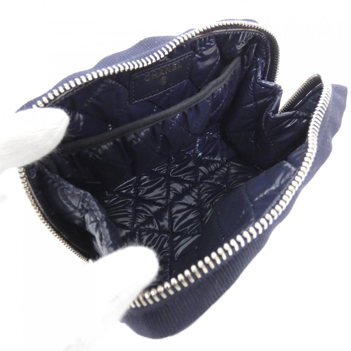 Chanel Gold Navy Nylon Handbag Pouch (Pre-Owned)