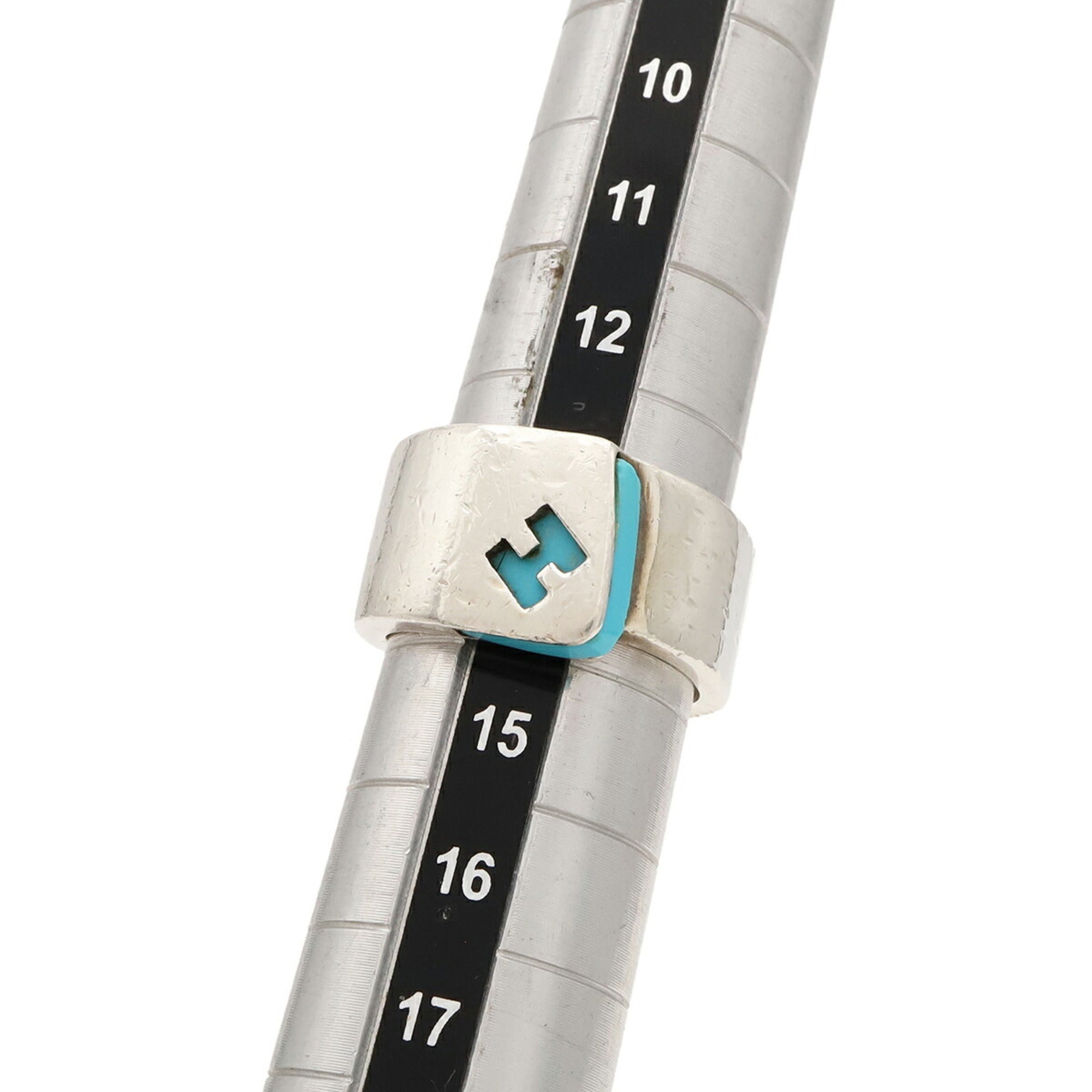 Hermes Silver Blue Silver 925 Band Ring (Pre-Owned)