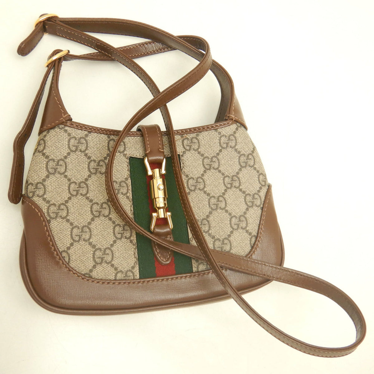 Gucci Beige Brown Gg Supreme Canvas Leather Shoulder Bag (Pre-Owned)