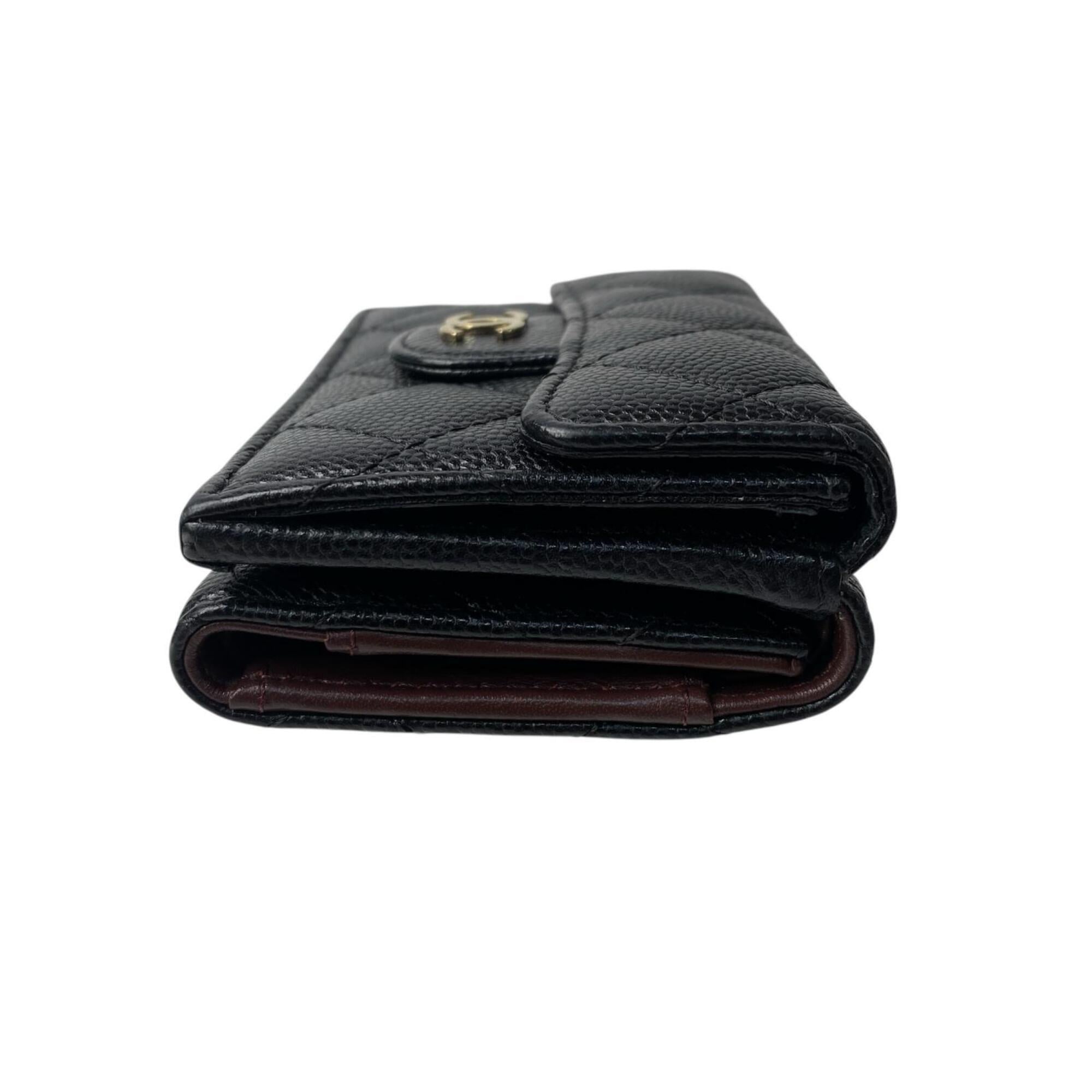 Chanel Black Leather Grained Calfskin Wallet (Tri-Fold) (Pre-Owned)
