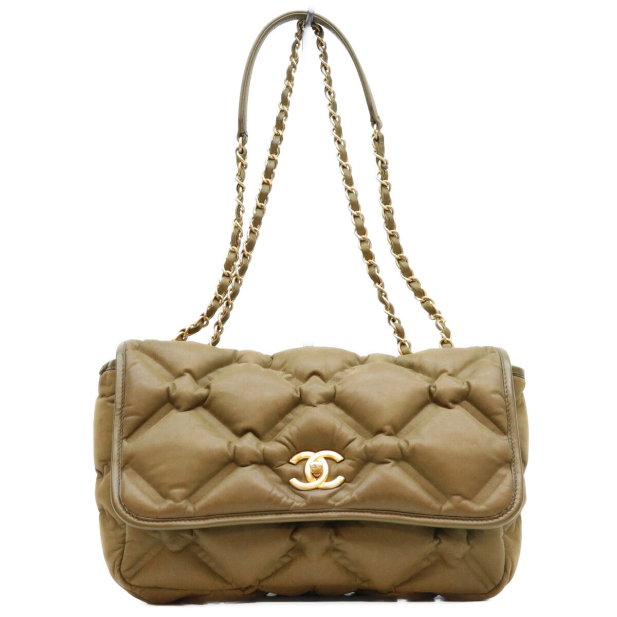 Chanel Khaki Leather Shoulder Bag (Pre-Owned)