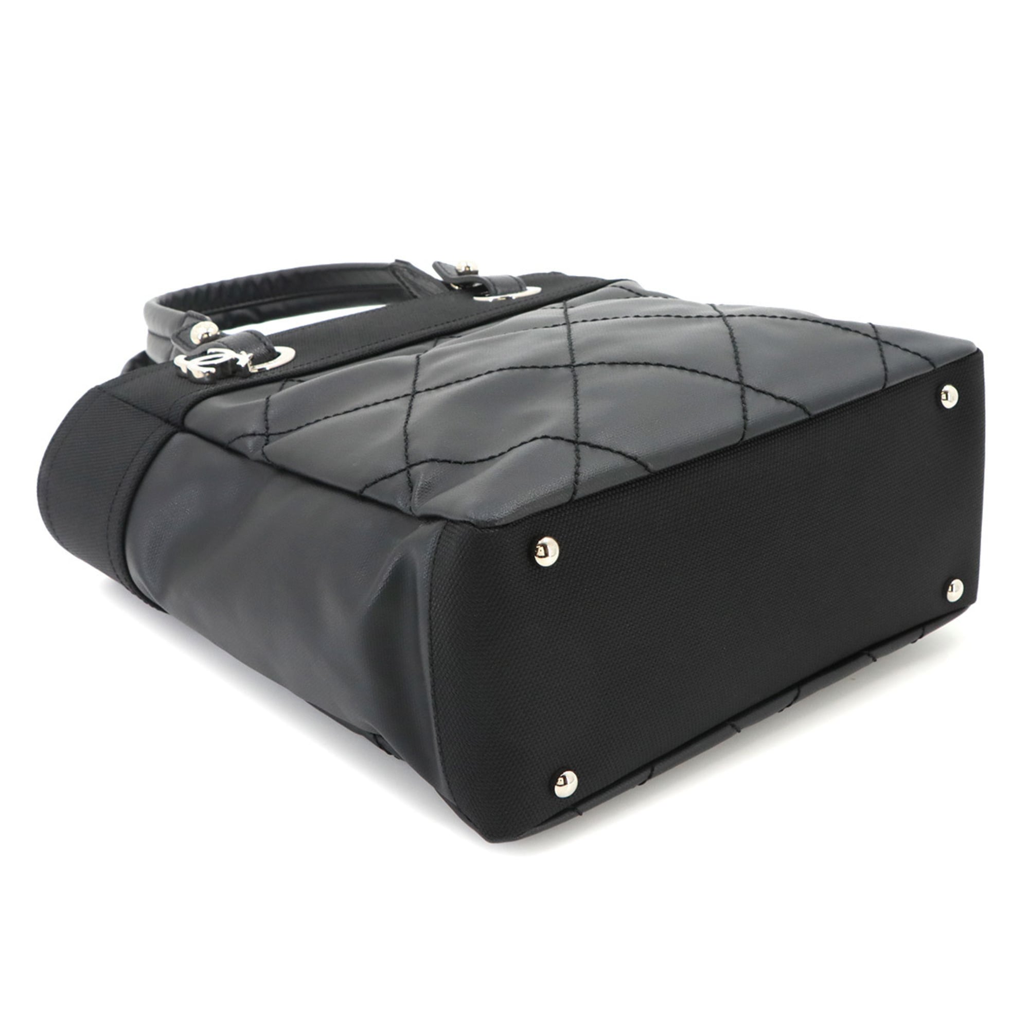 Chanel Paris Biarritz Black Nylon Pvc Leather Handbag Tote Bag (Pre-Owned)