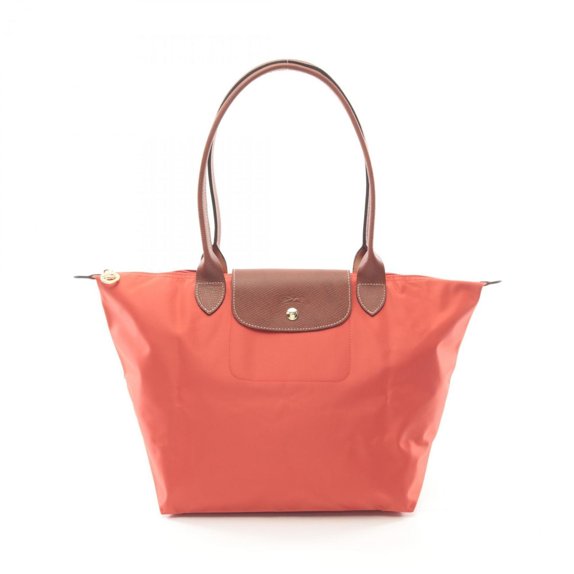 Longchamp Brown Red Color Canvas Leather Tote Bag (Pre-Owned)