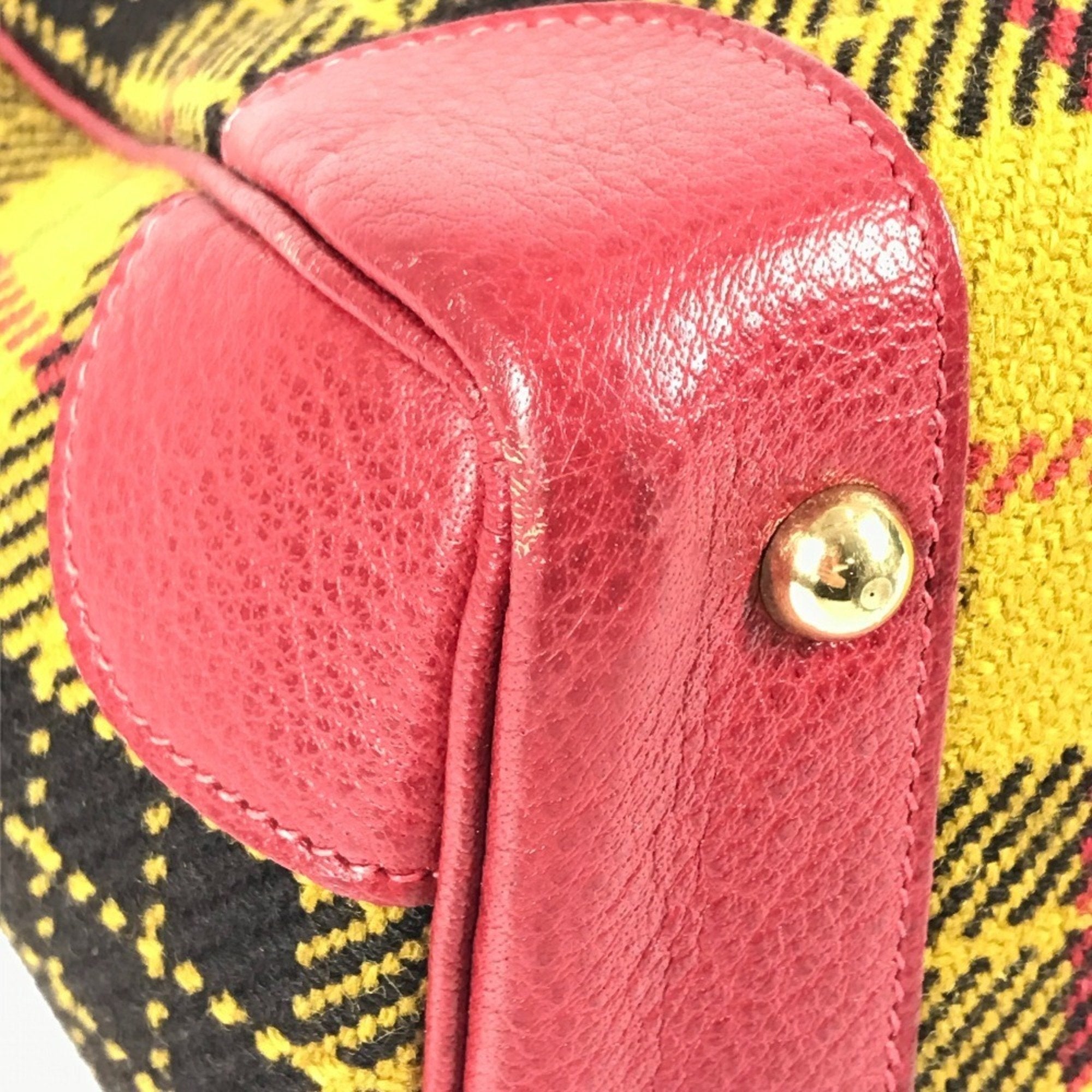 Hermes Green Red Color Yellow Wool Leather Shoulder Bag Tote Bag (Pre-Owned)