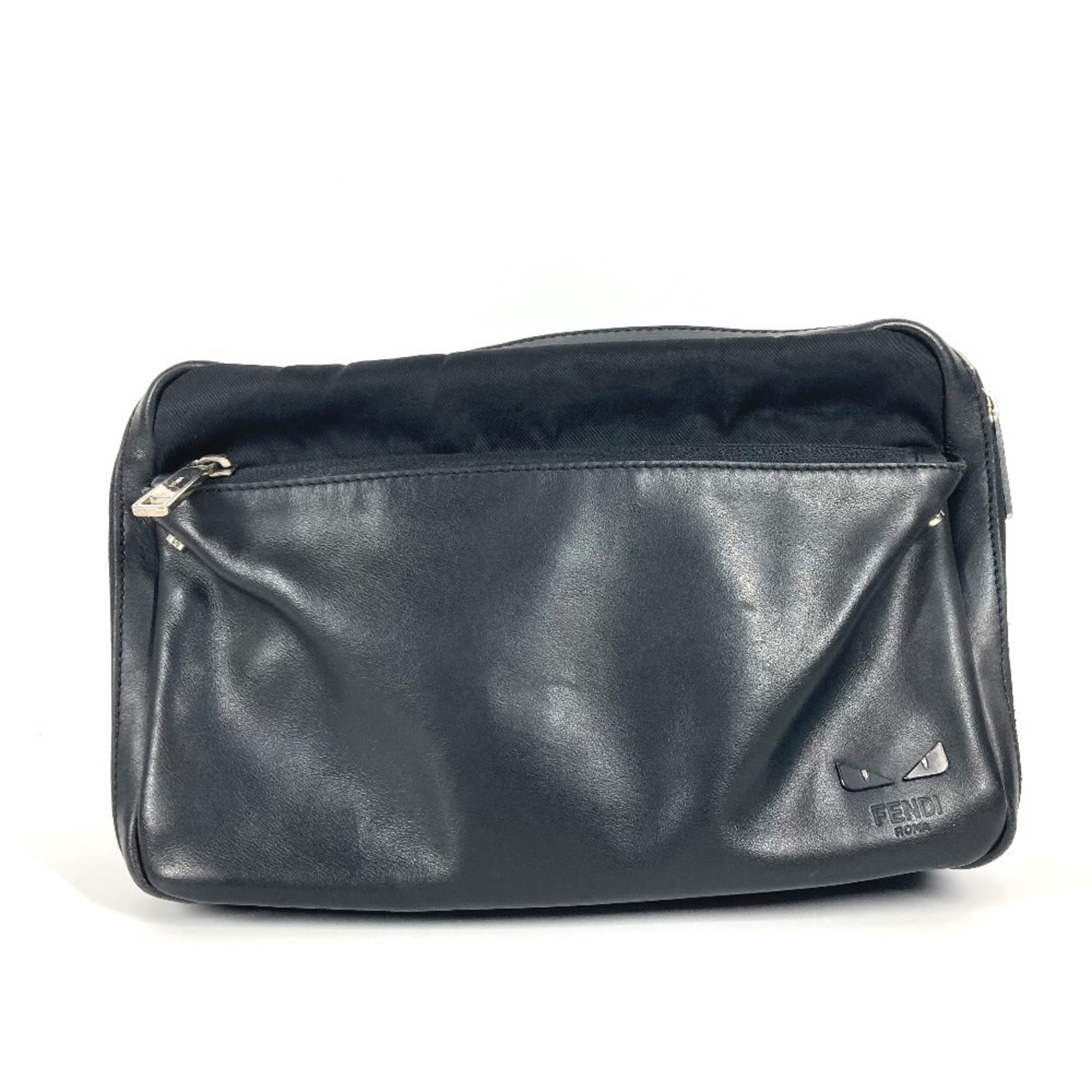 Fendi Black Nylon Leather Handbag Pochette Shoulder Bag (Pre-Owned)
