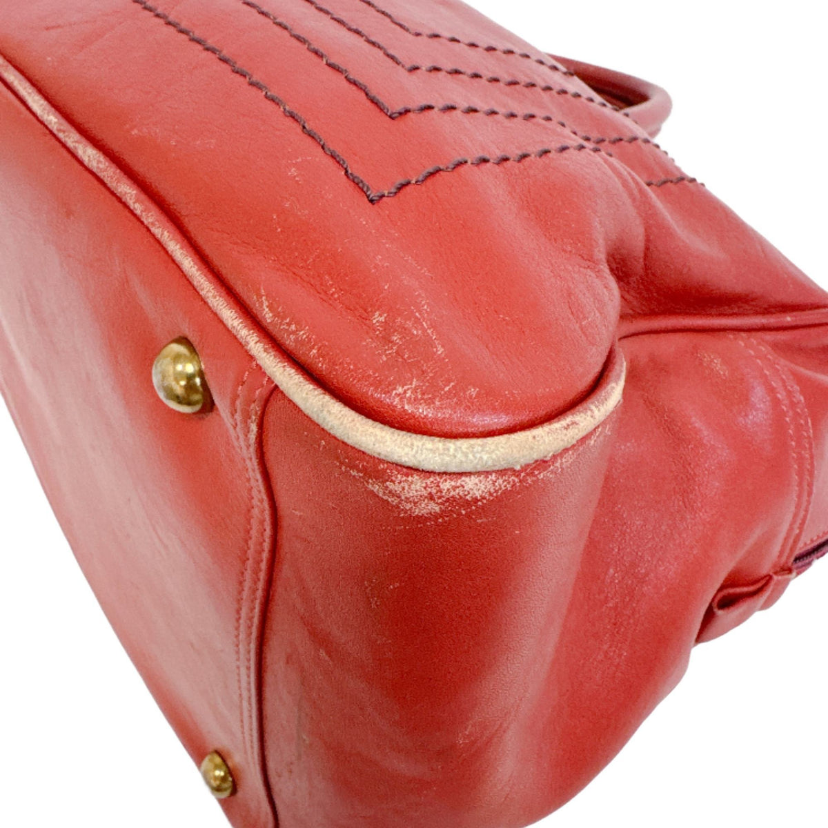 Chloé Red Color Wine Leather Boston Bag Handbag (Pre-Owned)