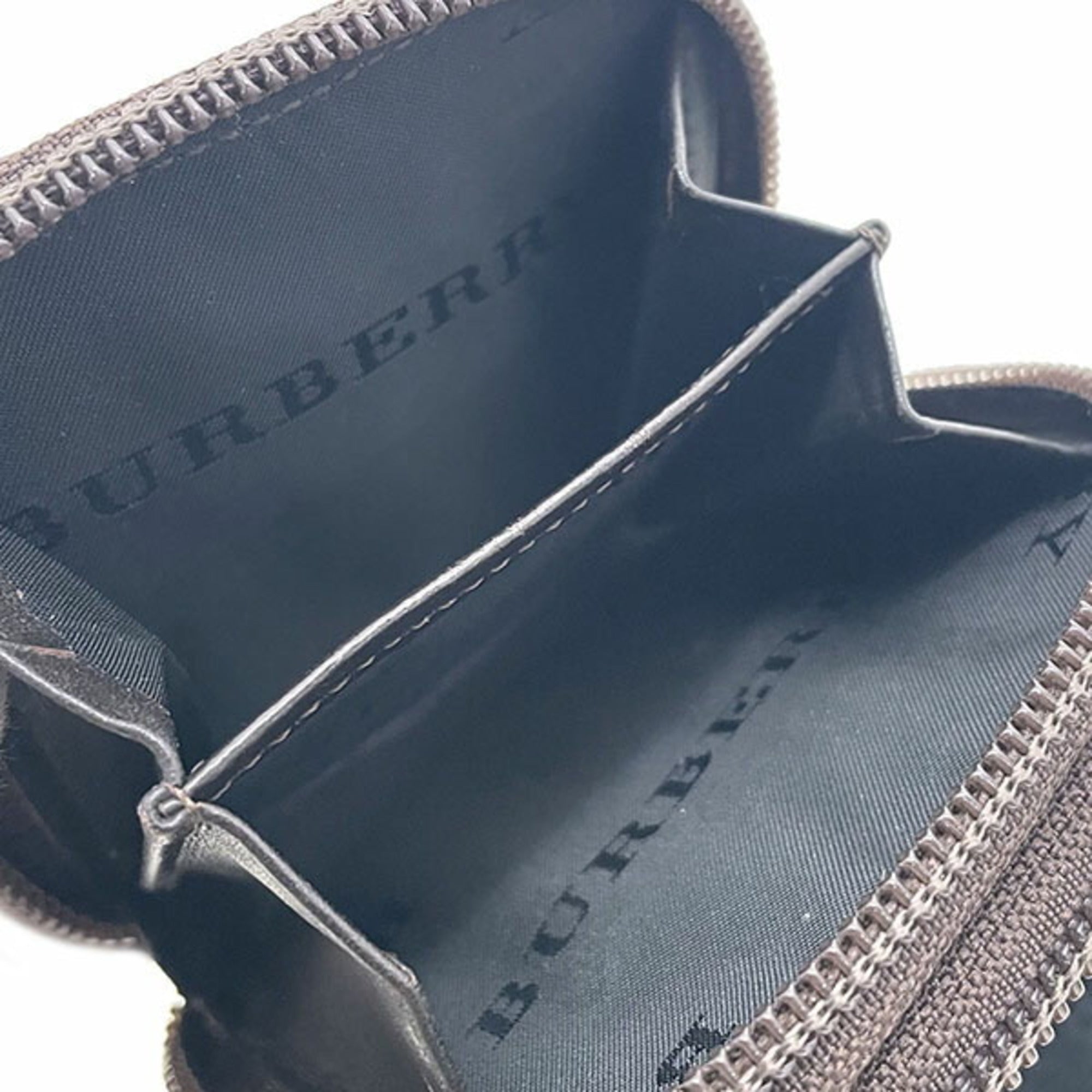 Burberry Beige Dark Brown Nylon Leather Coin Purse/Coin Case (Pre-Owned)
