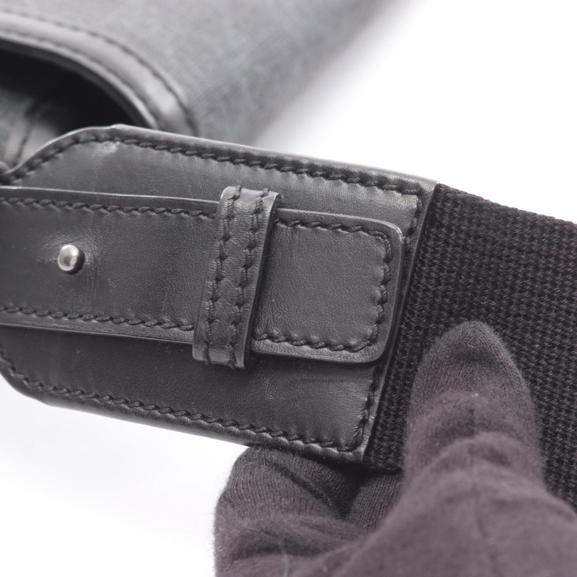 Gucci Black Leather Canvas Handbag Shoulder Bag (Pre-Owned)