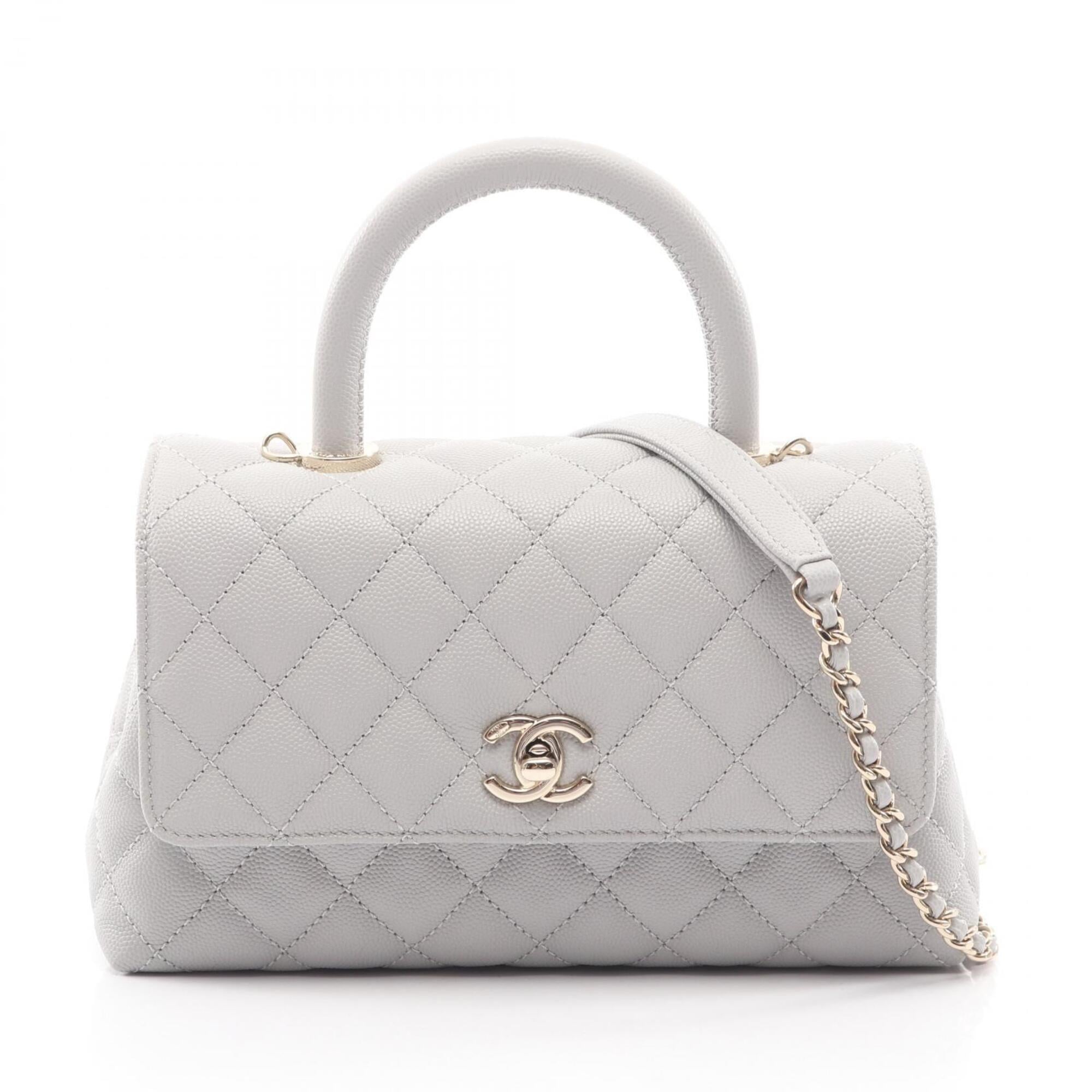 Chanel Gray Grained Calfskin Handbag (Pre-Owned)