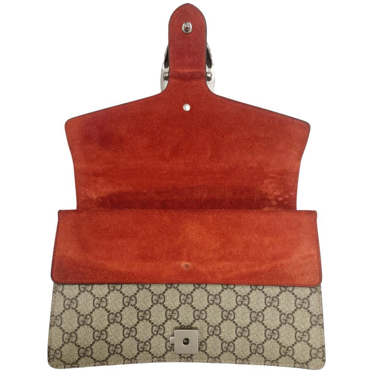Gucci Beige Red Color Coated Canvas Suede Shoulder Bag (Pre-Owned)