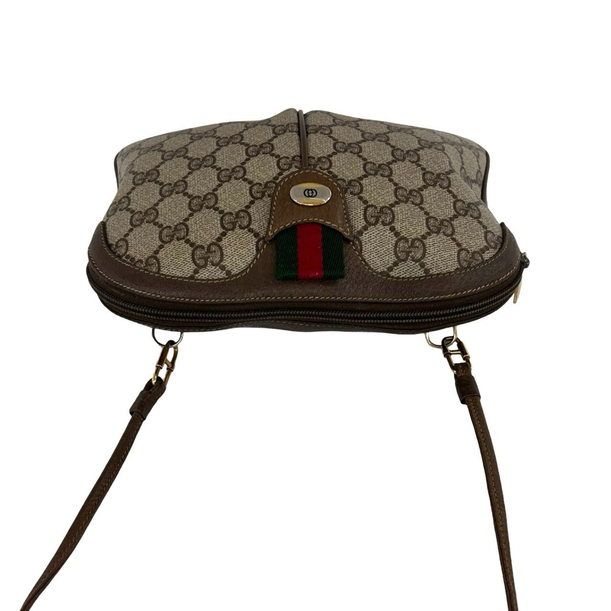 Gucci Brown Green Red Color Leather Pvc Shoulder Bag (Pre-Owned)