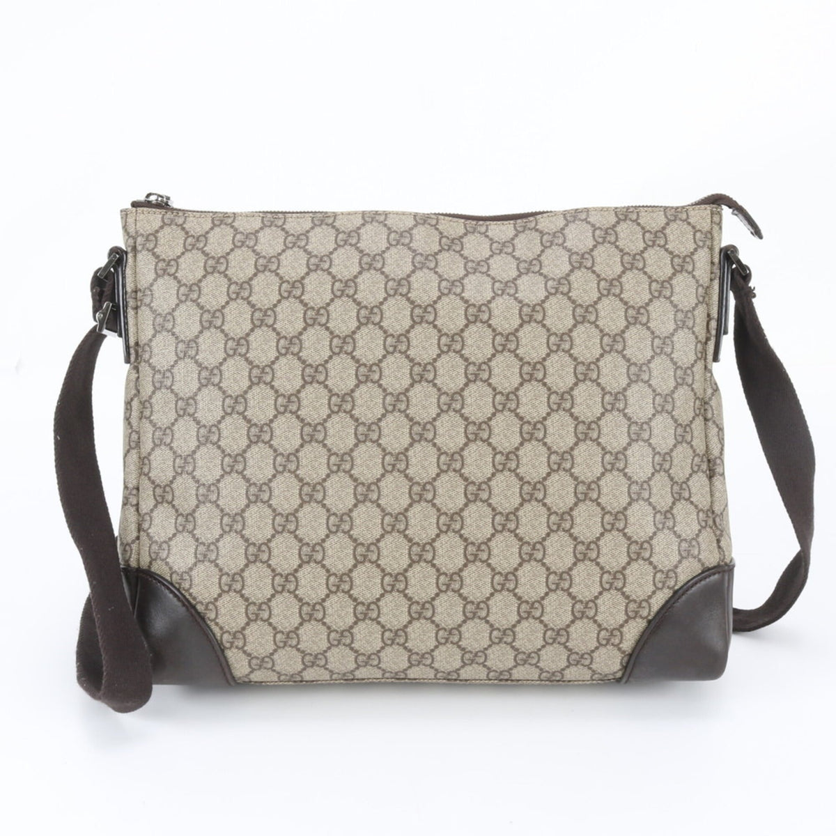 Gucci Brown Leather Coated Canvas Messenger Bag Shoulder Bag (Pre-Owned)