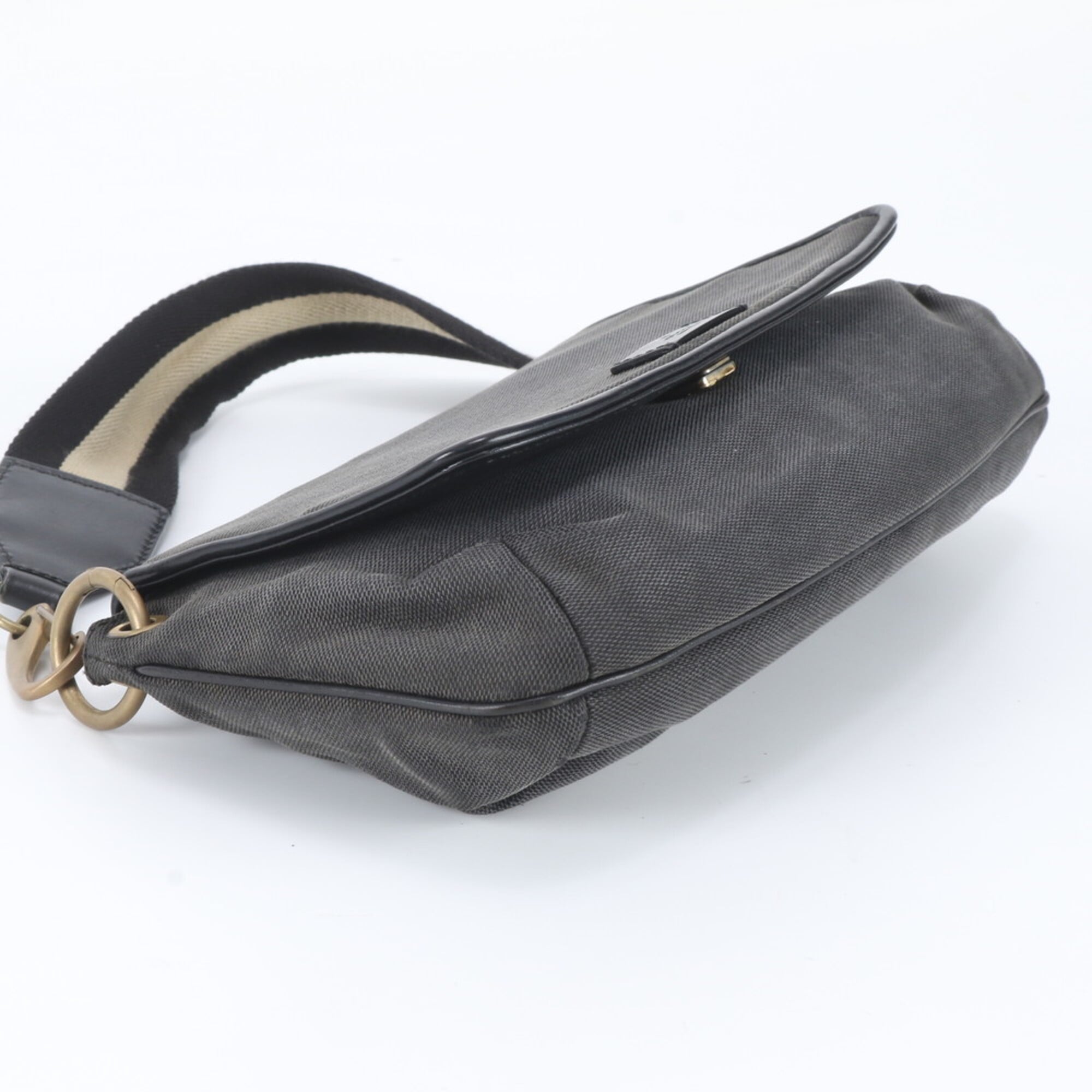 Gucci Black Gray Leather Canvas Shoulder Bag (Pre-Owned)