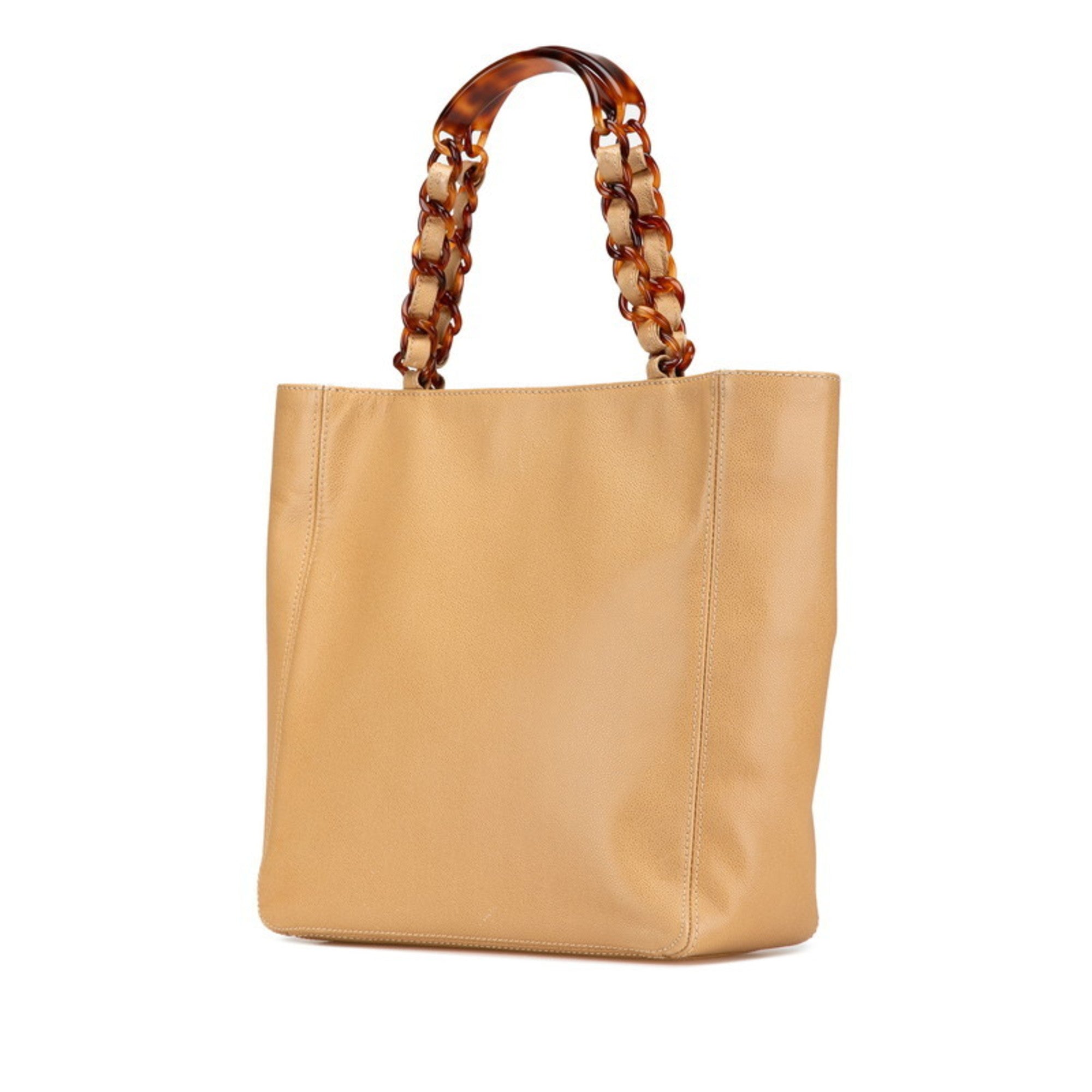 Chanel Beige Grained Calfskin Plastic Shoulder Bag Tote Bag (Pre-Owned)