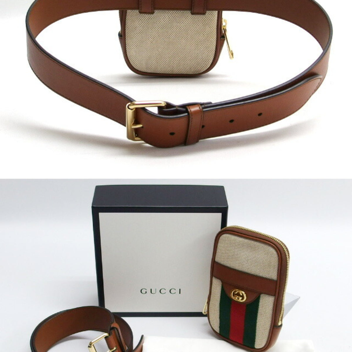 Gucci Beige Brown Canvas Leather Fanny Pack (Pre-Owned)