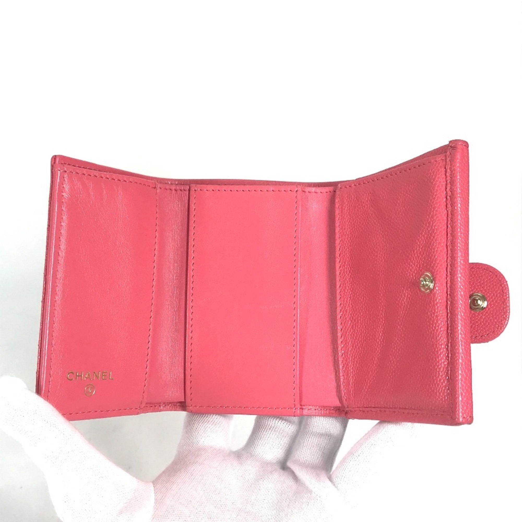 Chanel Pink Grained Calfskin Wallet (Tri-Fold) (Pre-Owned)