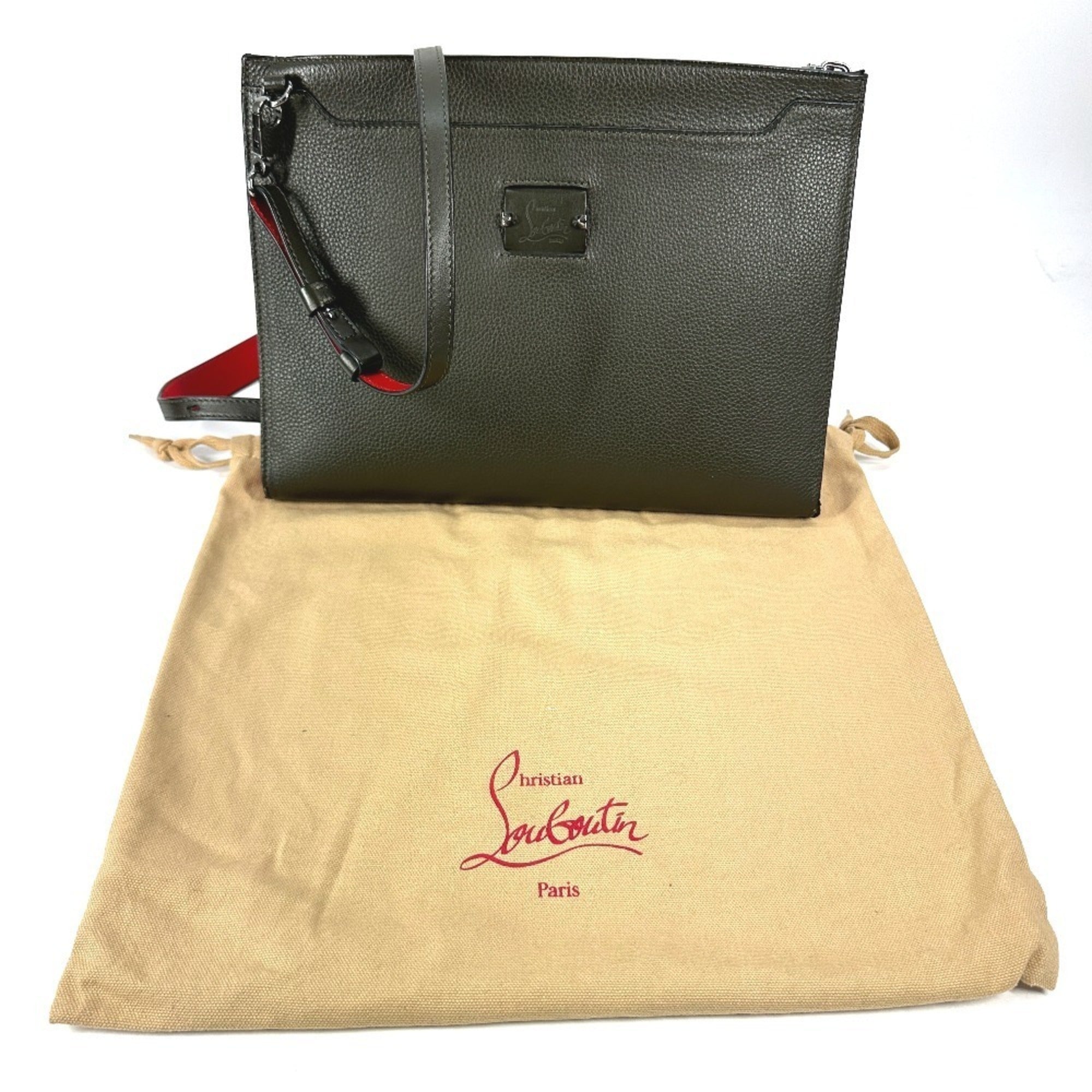 Christian Louboutin Khaki Leather Clutch Bag Shoulder Bag (Pre-Owned)