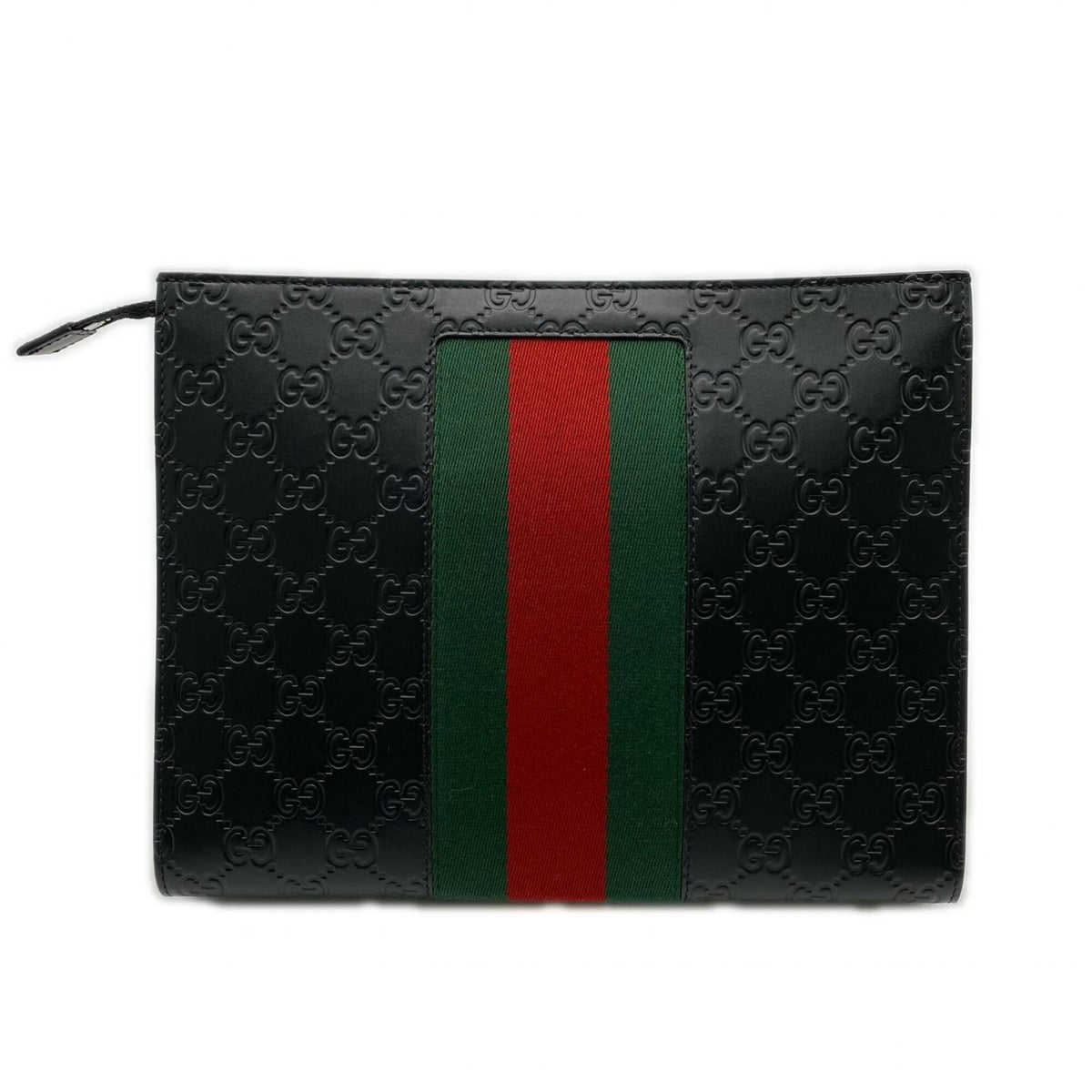 Gucci Sherry Line Black Green Red Color Leather Clutch Bag (Pre-Owned)