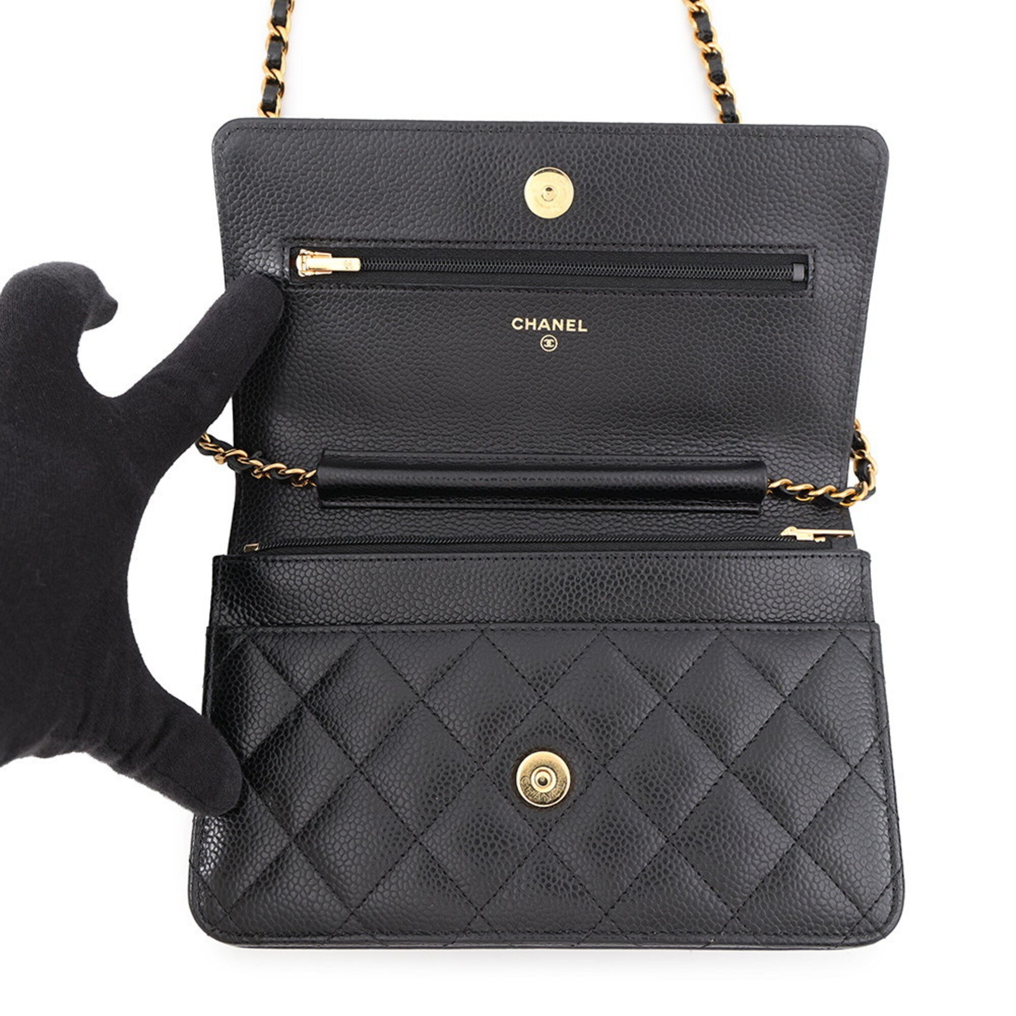 Chanel Black Grained Calfskin Chain/Shoulder Wallet (Pre-Owned)
