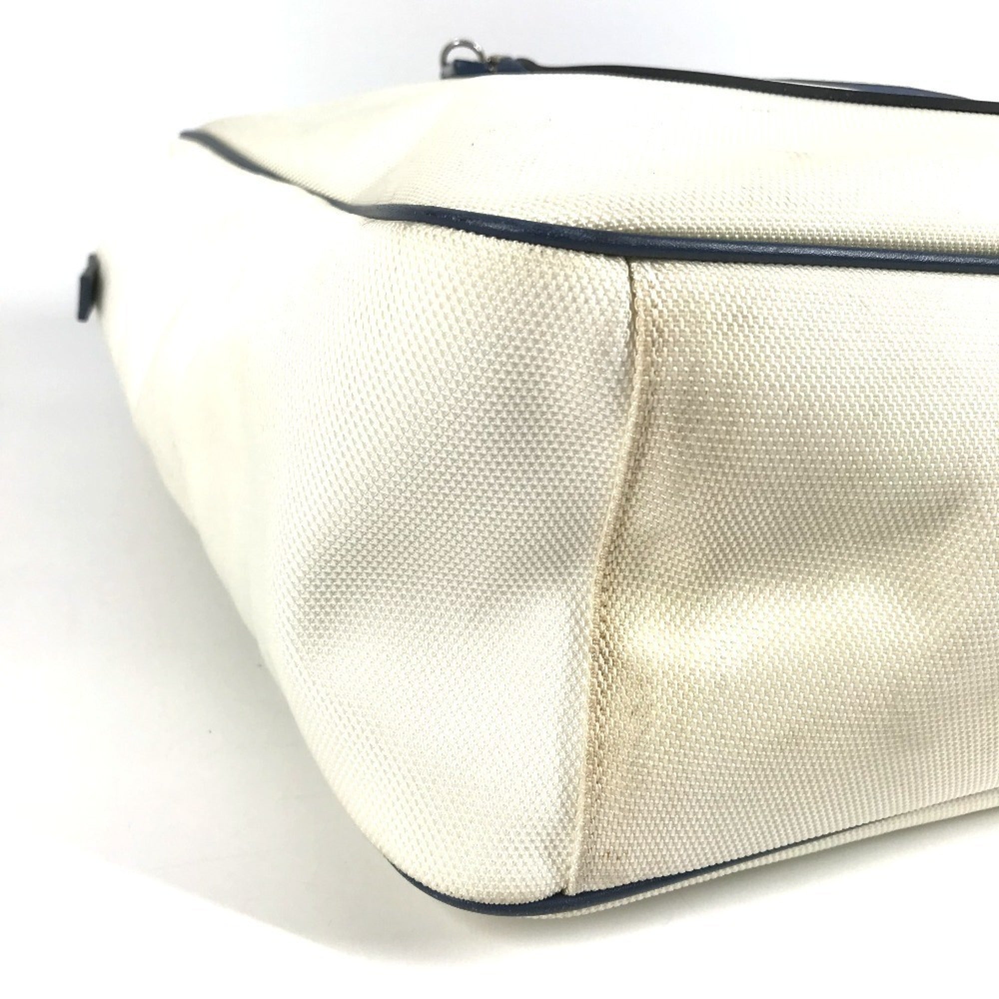 Chanel Blue White Leather Canvas Shoulder Bag Tote Bag (Pre-Owned)