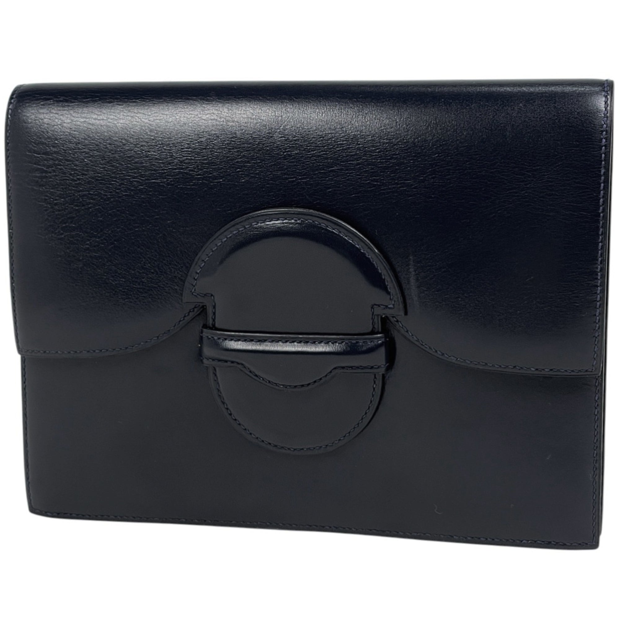 Hermes Navy Box Calf Leather Clutch Bag (Pre-Owned)