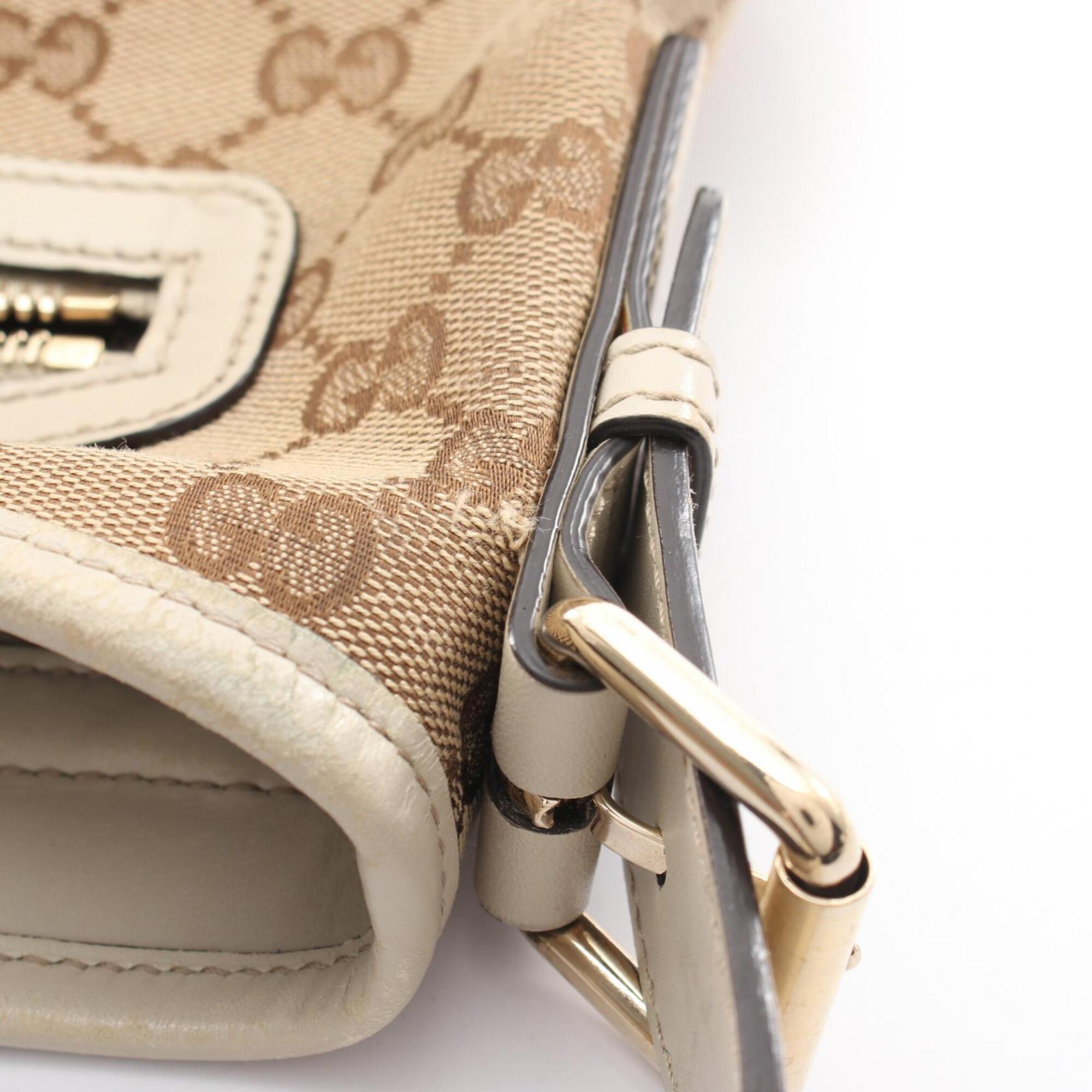 Gucci Beige White Gg Canvas Leather Handbag Shoulder Bag (Pre-Owned)