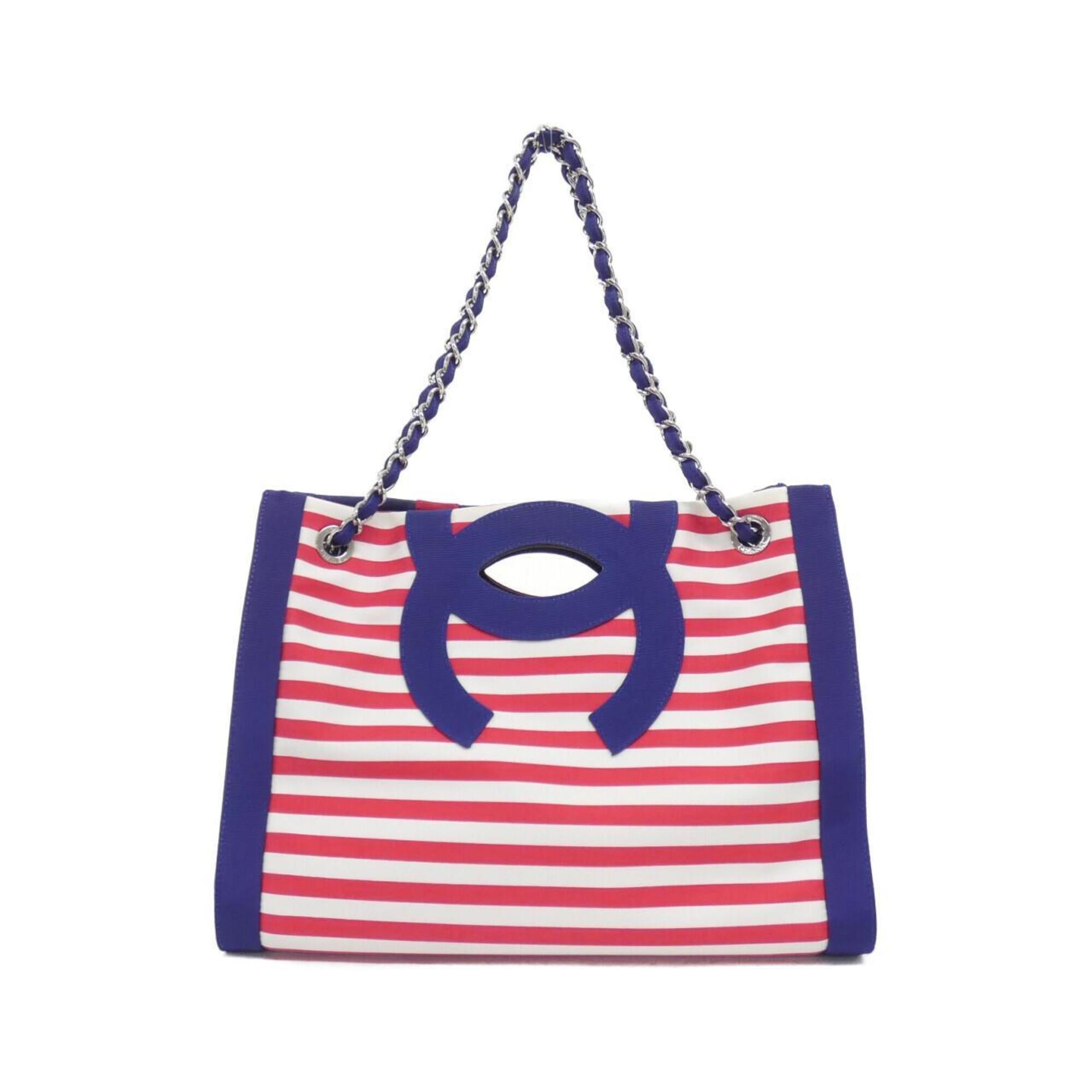 Chanel Blue Red Color White Canvas Handbag (Pre-Owned)