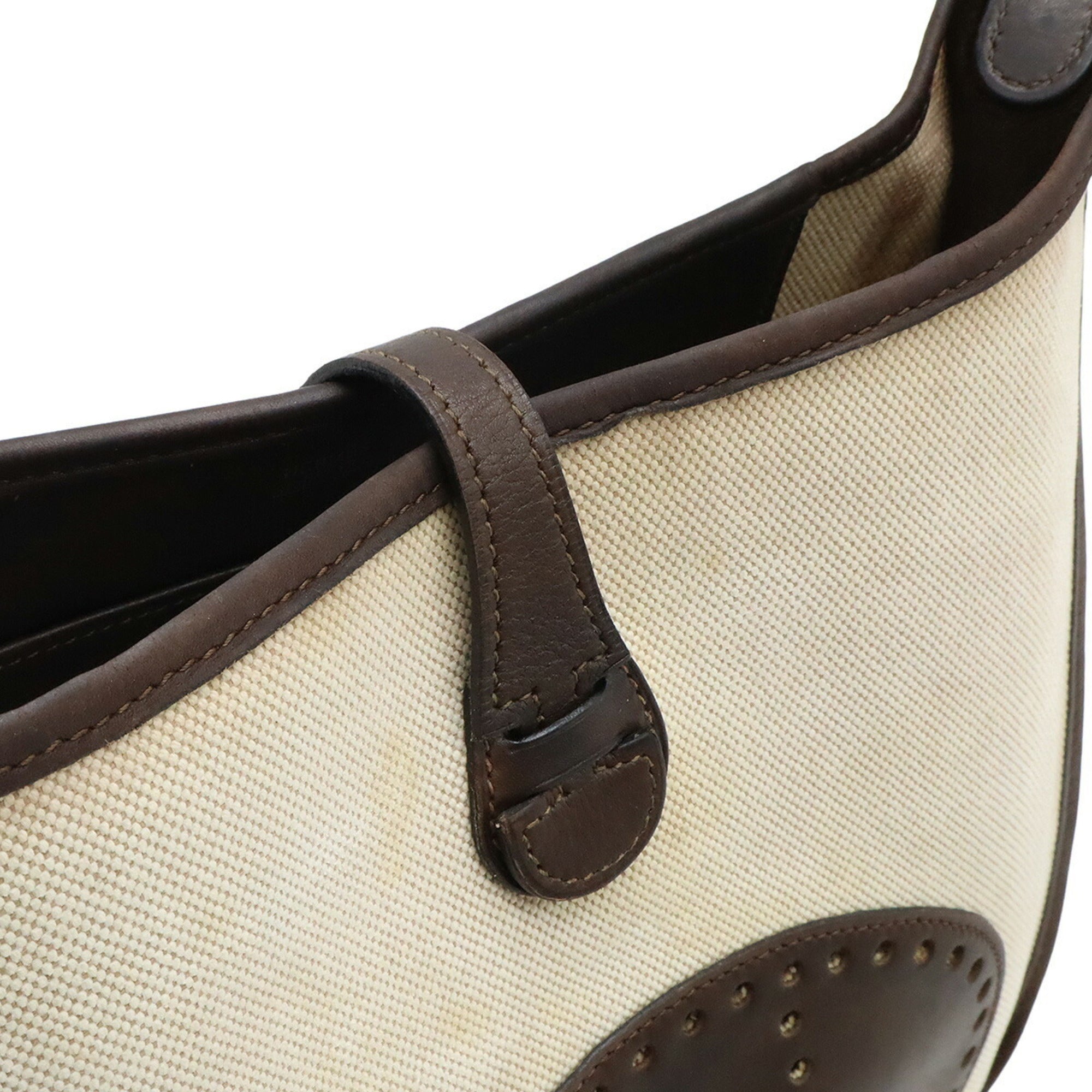 Hermes Dark Brown Natural Toile H Leather Shoulder Bag (Pre-Owned)
