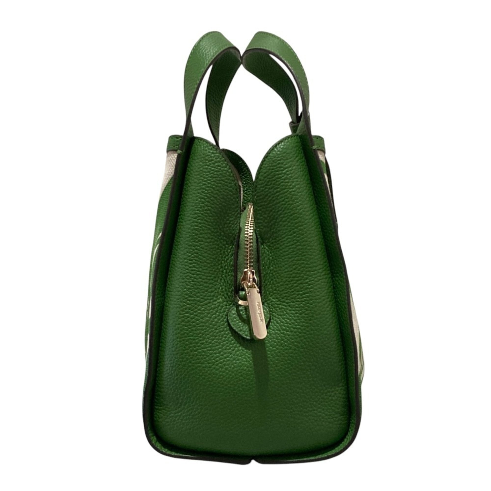 Kate Spade Green Ivory Canvas Leather Handbag Tote Bag (Pre-Owned)