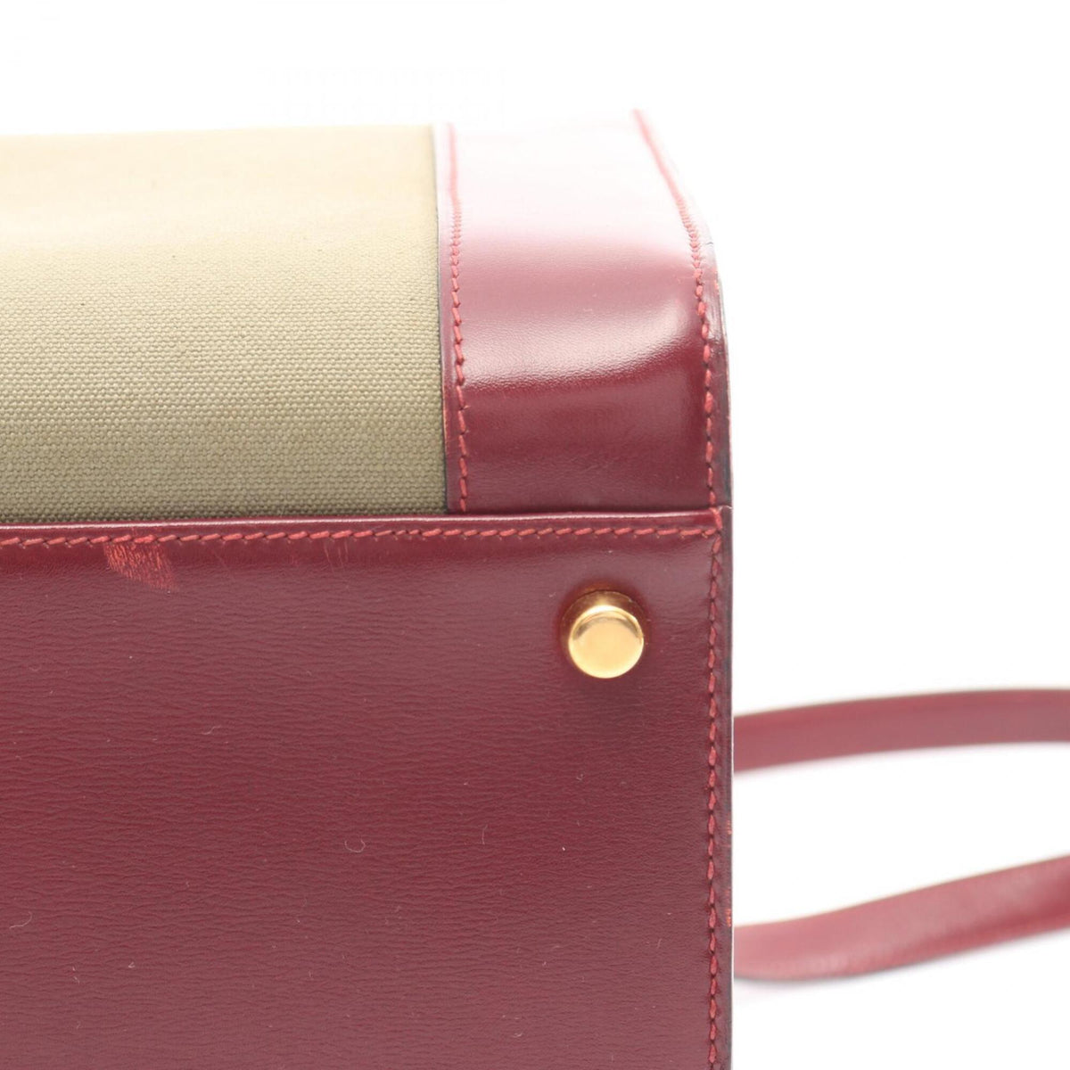 Hermes Beige Bordeaux Rouge H Toile Officier Handbag Shoulder Bag (Pre-Owned)