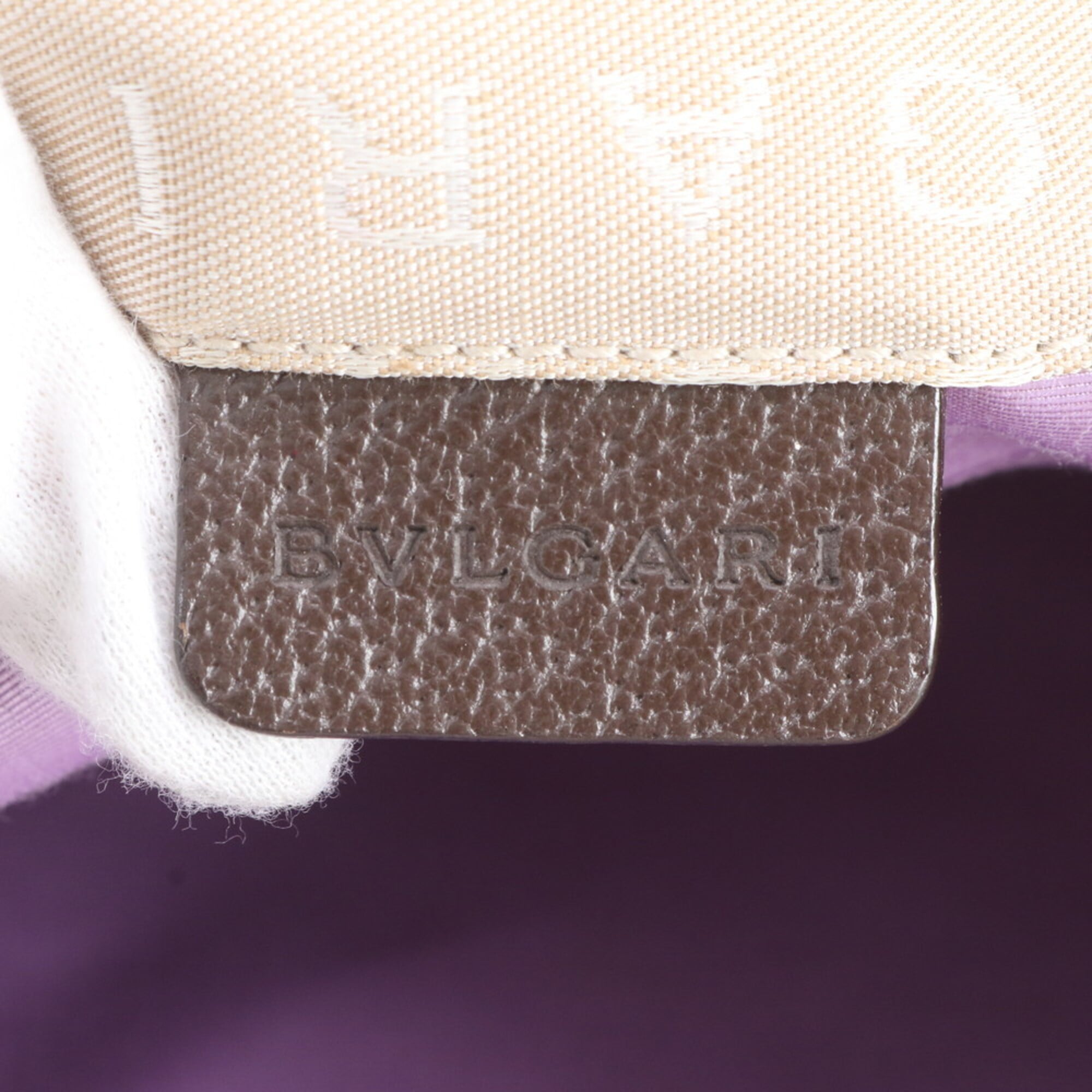Bvlgari Beige Leather Canvas Handbag Tote Bag (Pre-Owned)