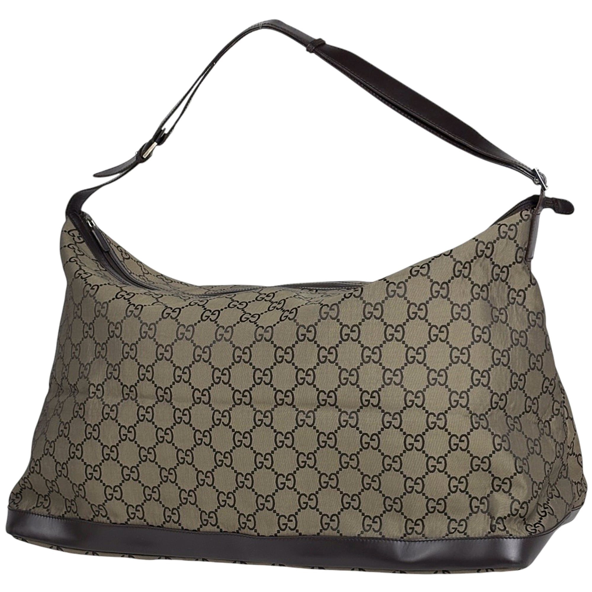 Gucci Brown Gg Canvas Leather Shoulder Bag Sports Bag (Pre-Owned)